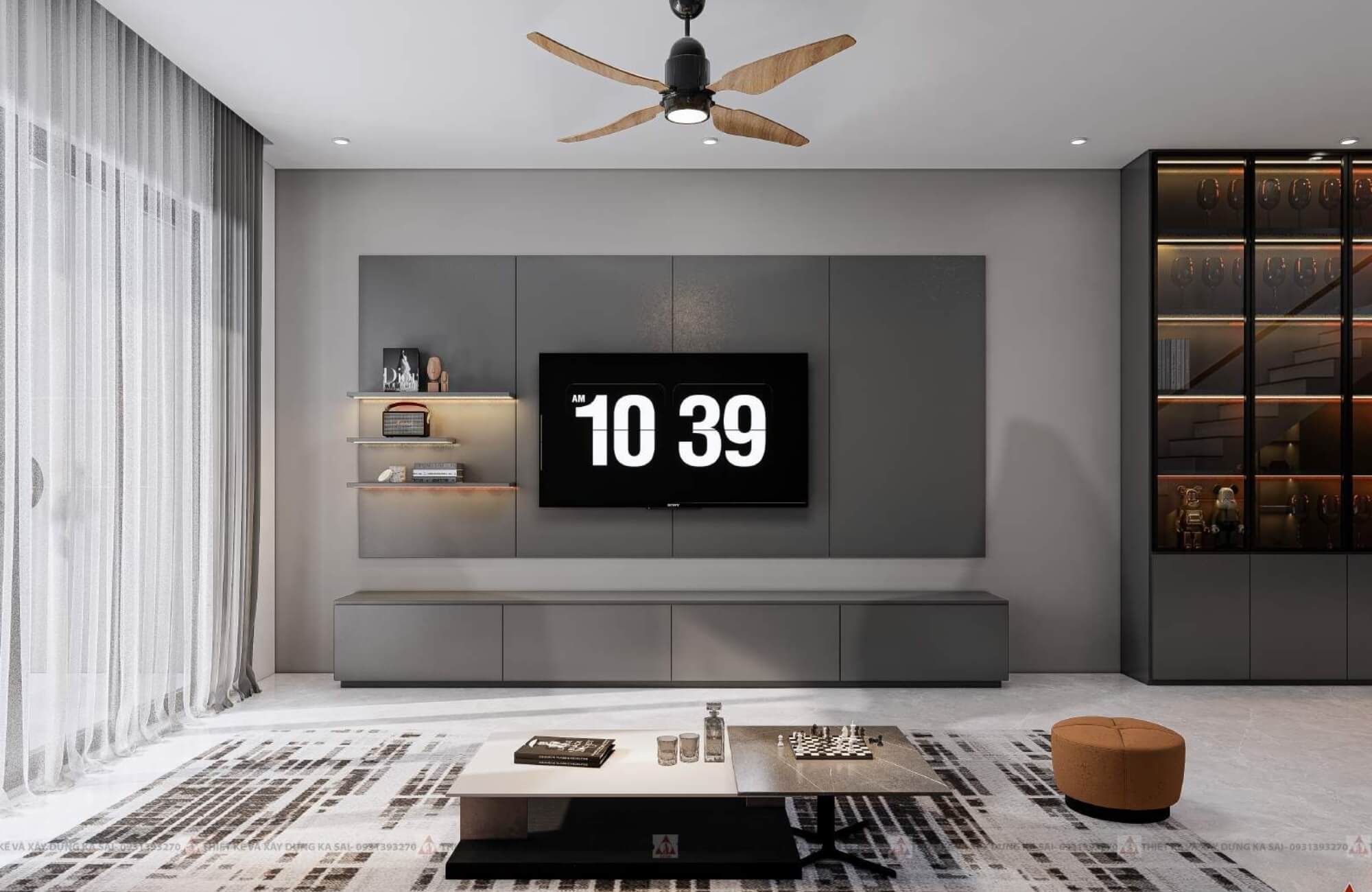 Phòng khách mẫu nhà 5x18m 3 tầng đẹp