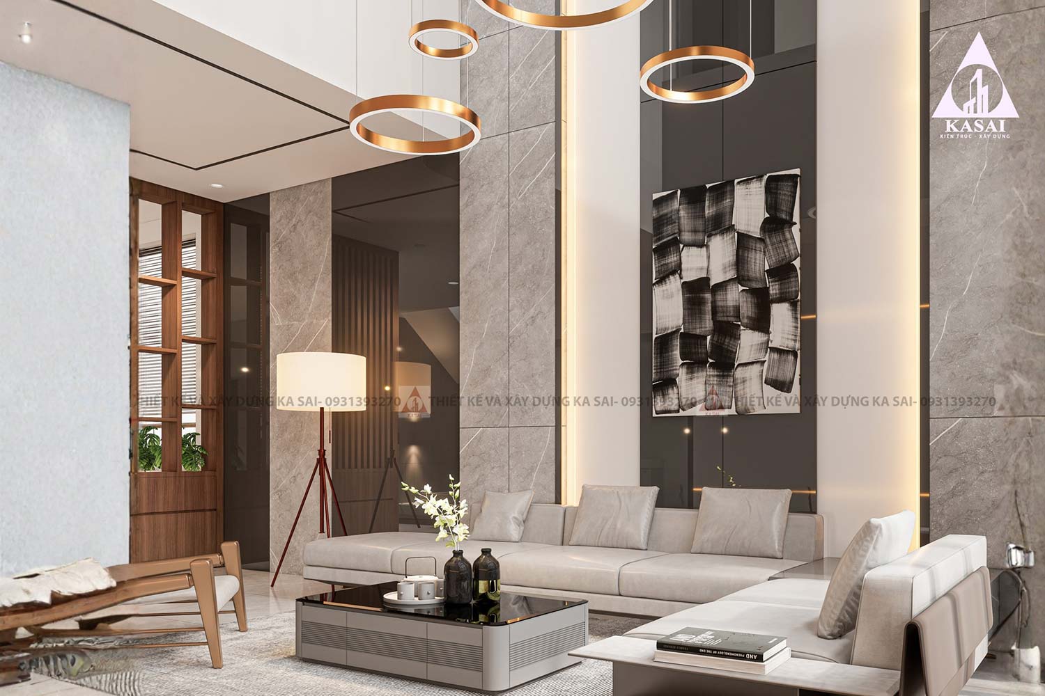 Phòng khách mẫu nhà biệt thự 8x18m