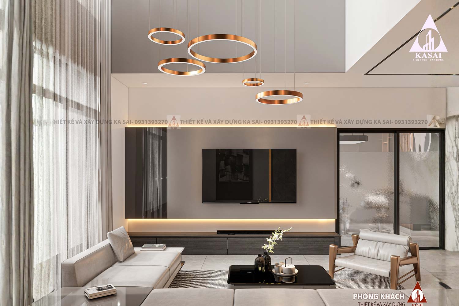 Phòng khách mẫu nhà biệt thự 8x18m