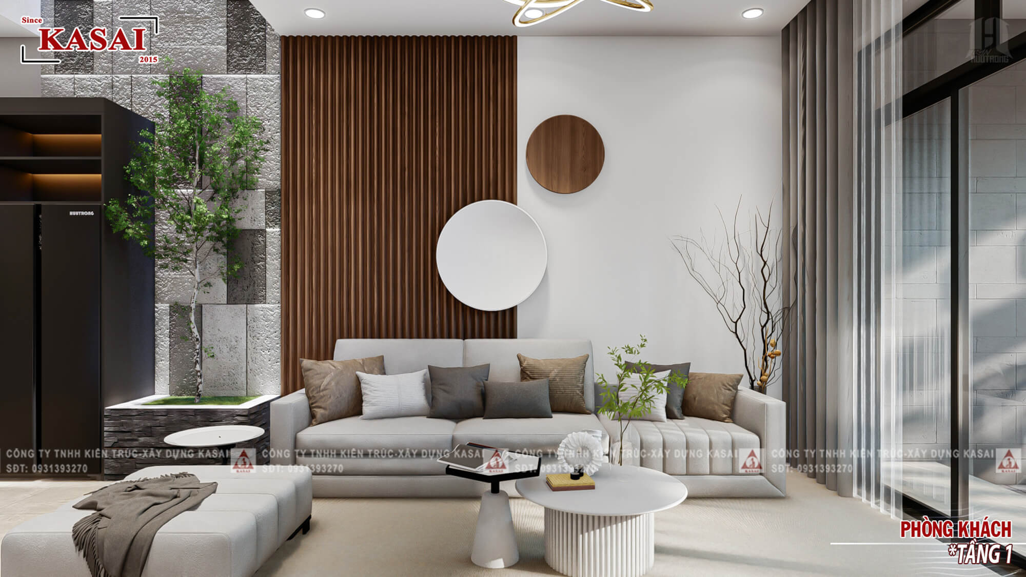 Phòng khách thiết kế nhà ngang 6m dài 30m 4 tầng