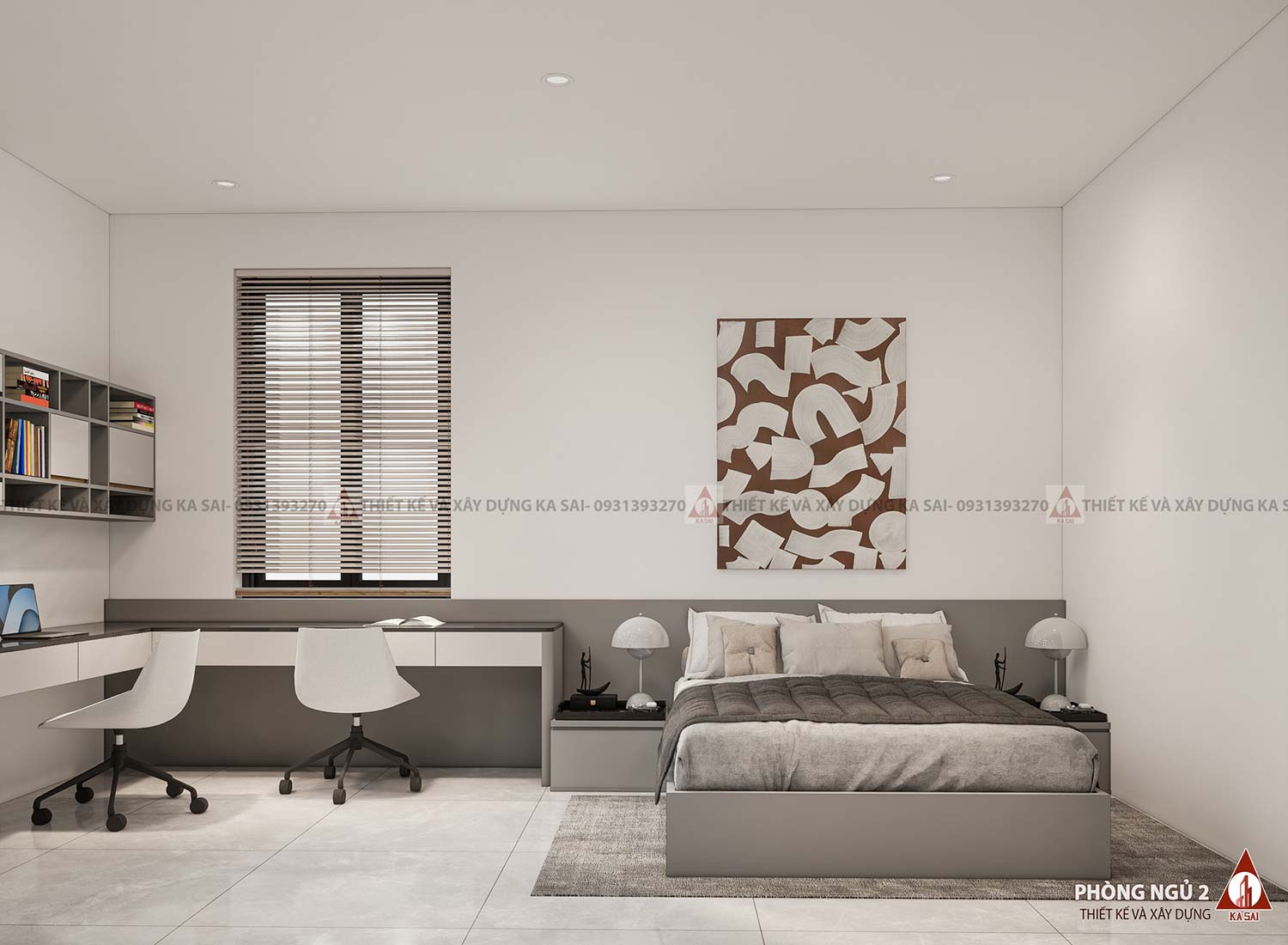 Phòng ngủ 2 mẫu nhà biệt thự 8x18m