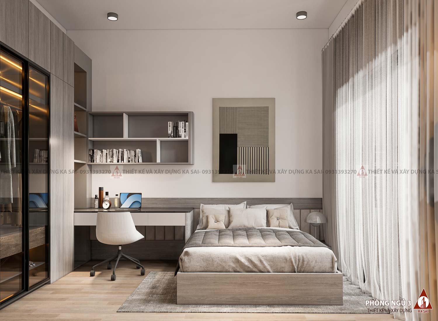 Phòng ngủ 3 mẫu nhà biệt thự 8x18m
