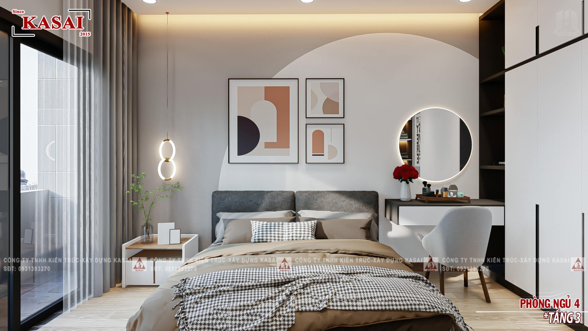 Phòng ngủ thiết kế nhà ngang 6m dài 30m 4 tầng