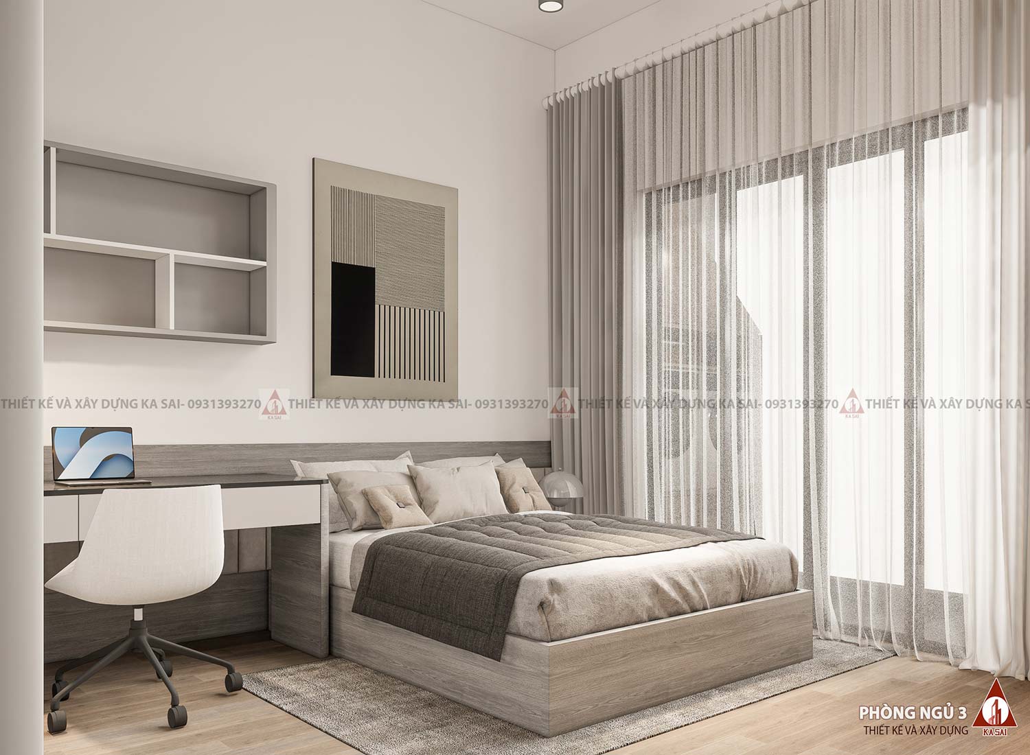 Phòng ngủ 3 mẫu nhà biệt thự 8x18m