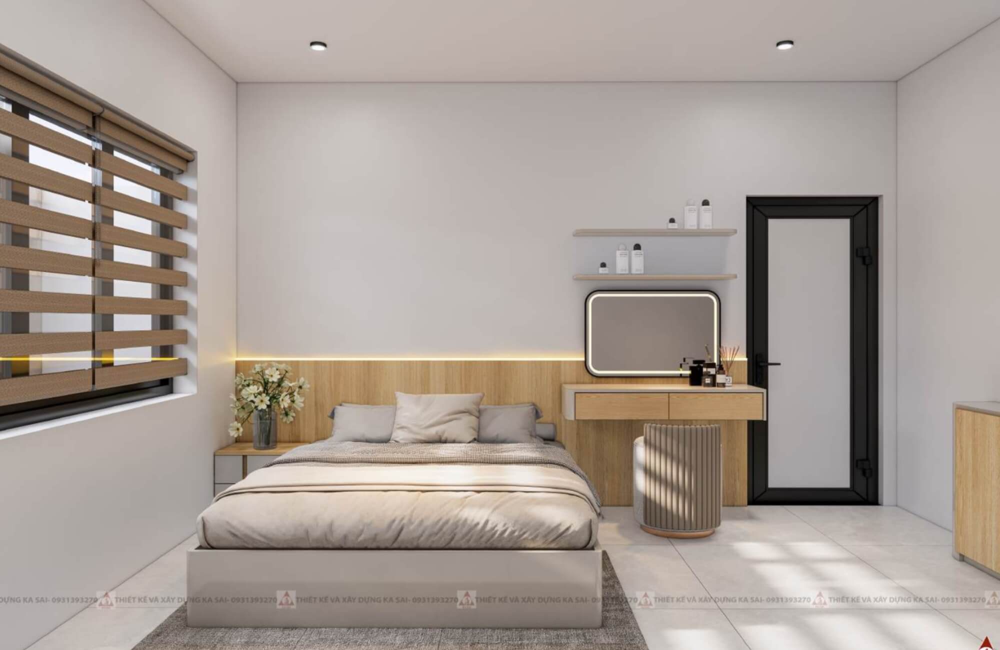 Phòng ngủ 3 ngôi nhà 3 tầng nắng gió và cây xanh