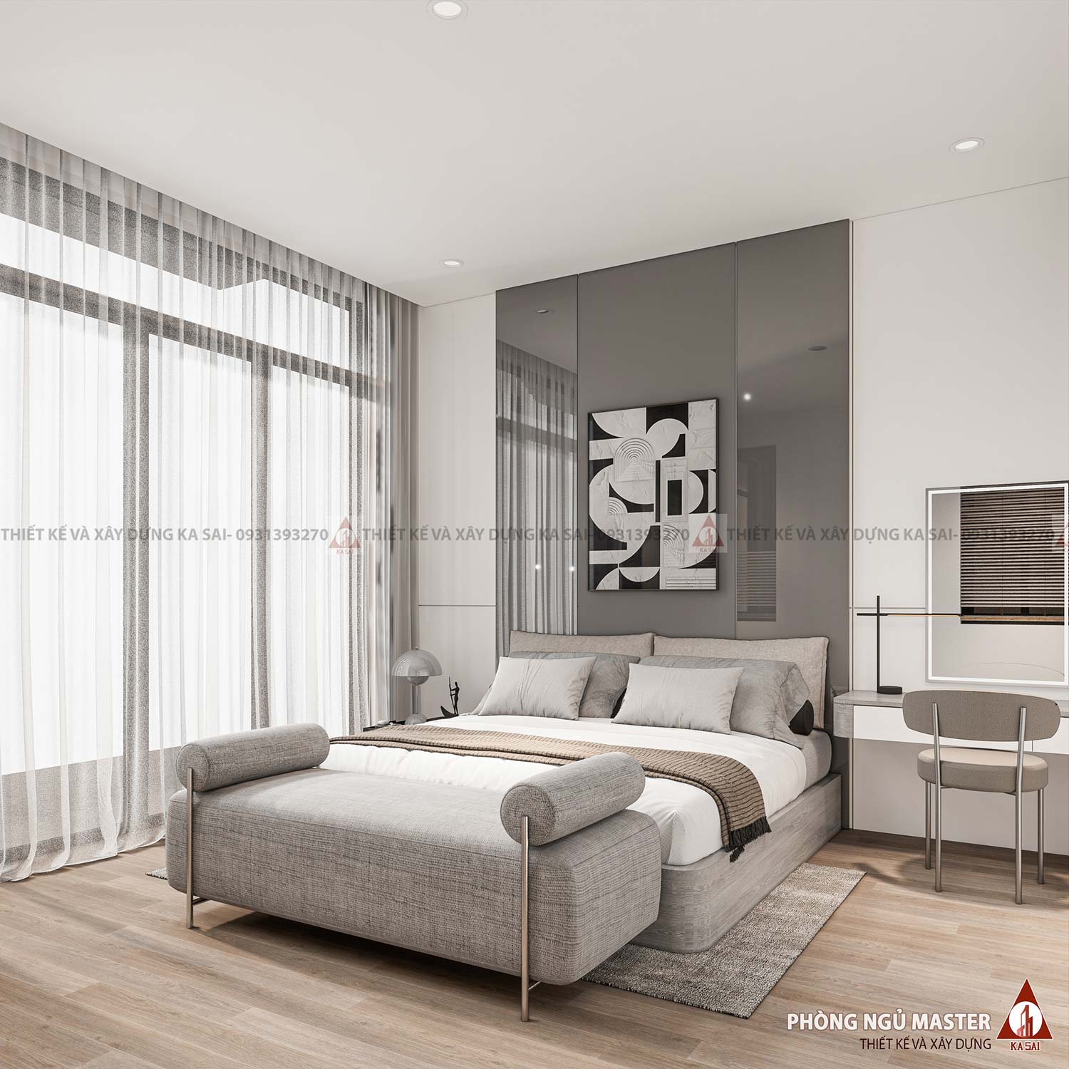 Phòng ngủ master mẫu nhà biệt thự 8x18m