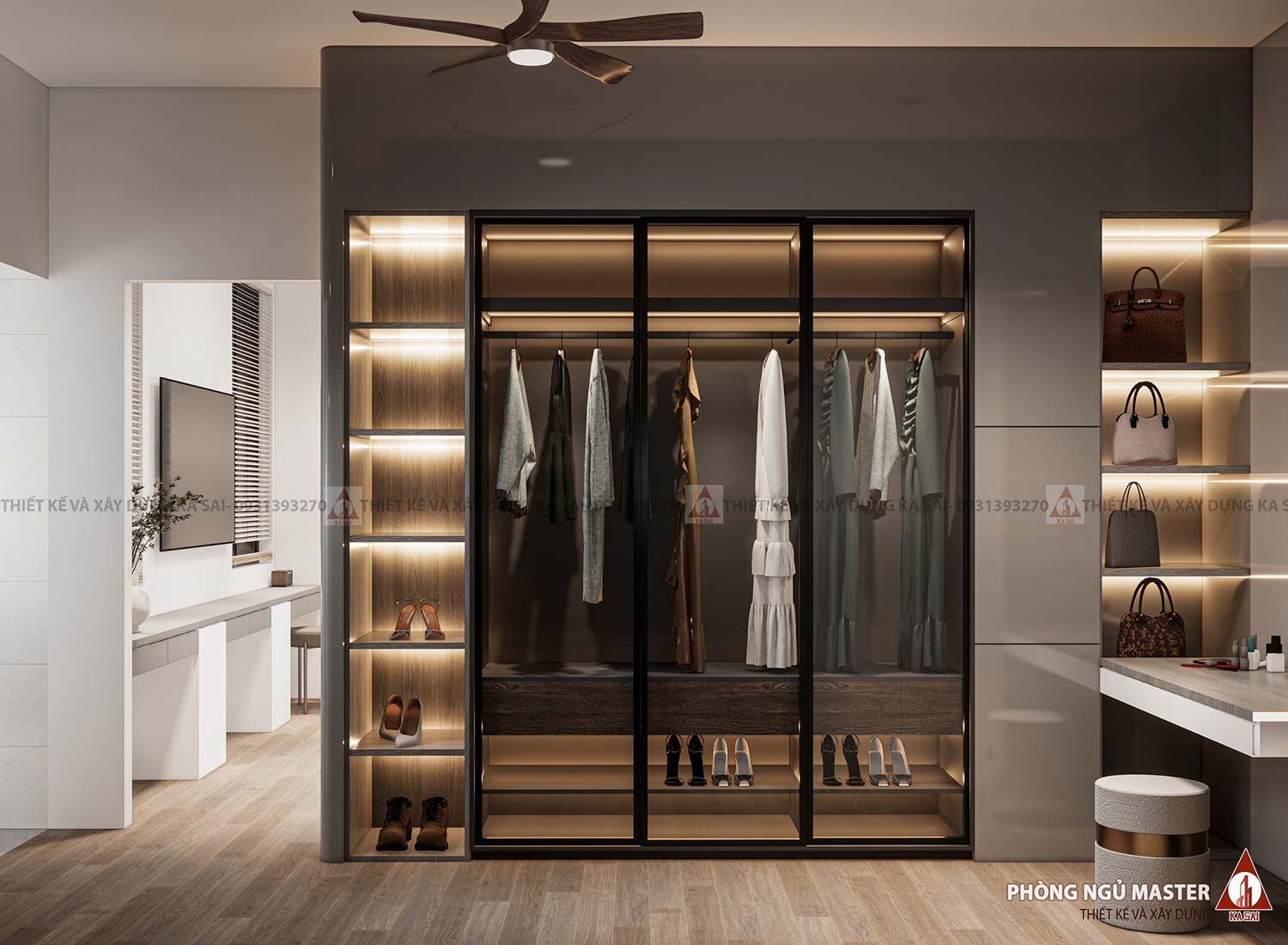 Phòng ngủ master mẫu nhà biệt thự 8x18m