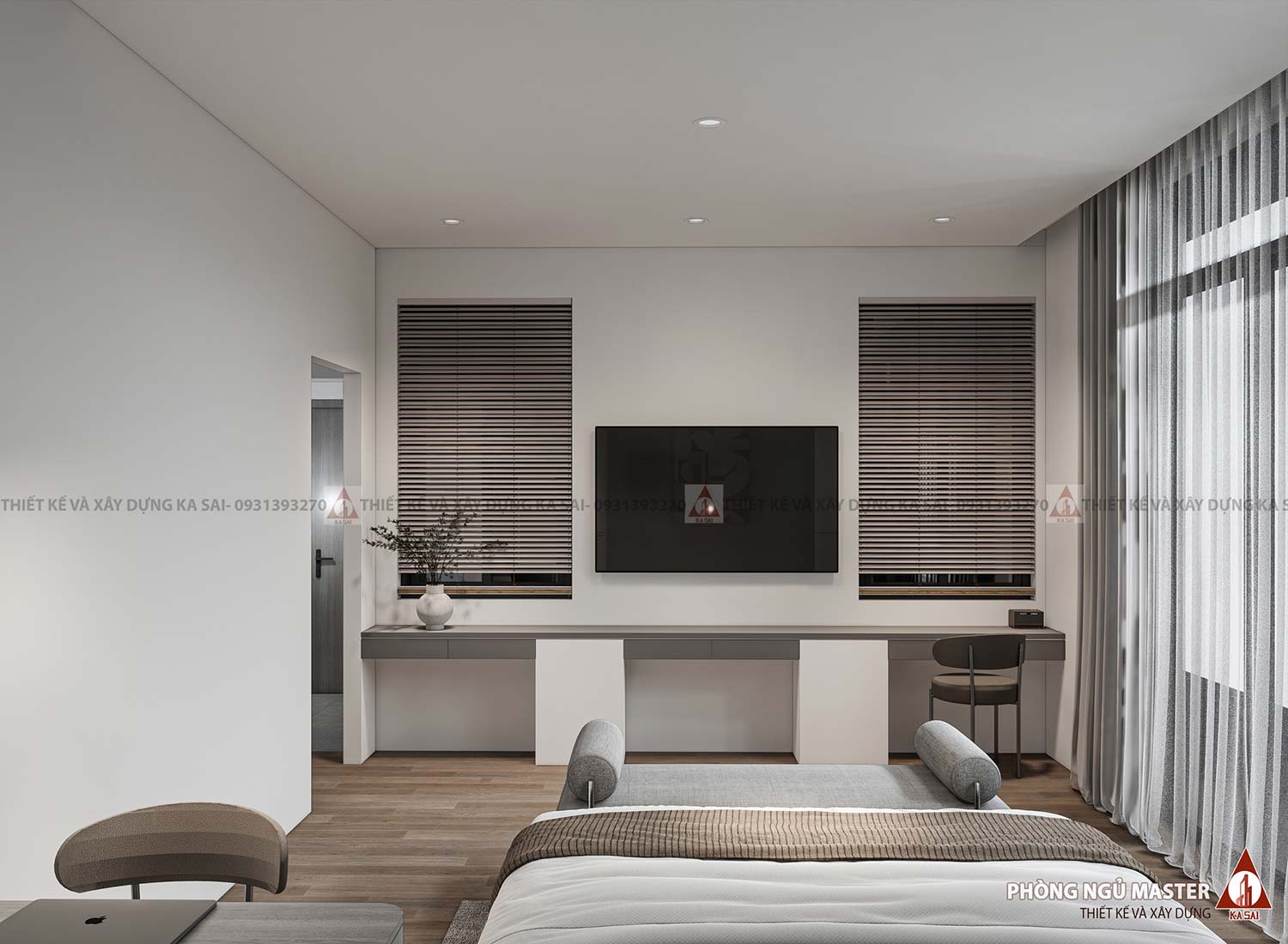 Phòng ngủ master mẫu nhà biệt thự 8x18m
