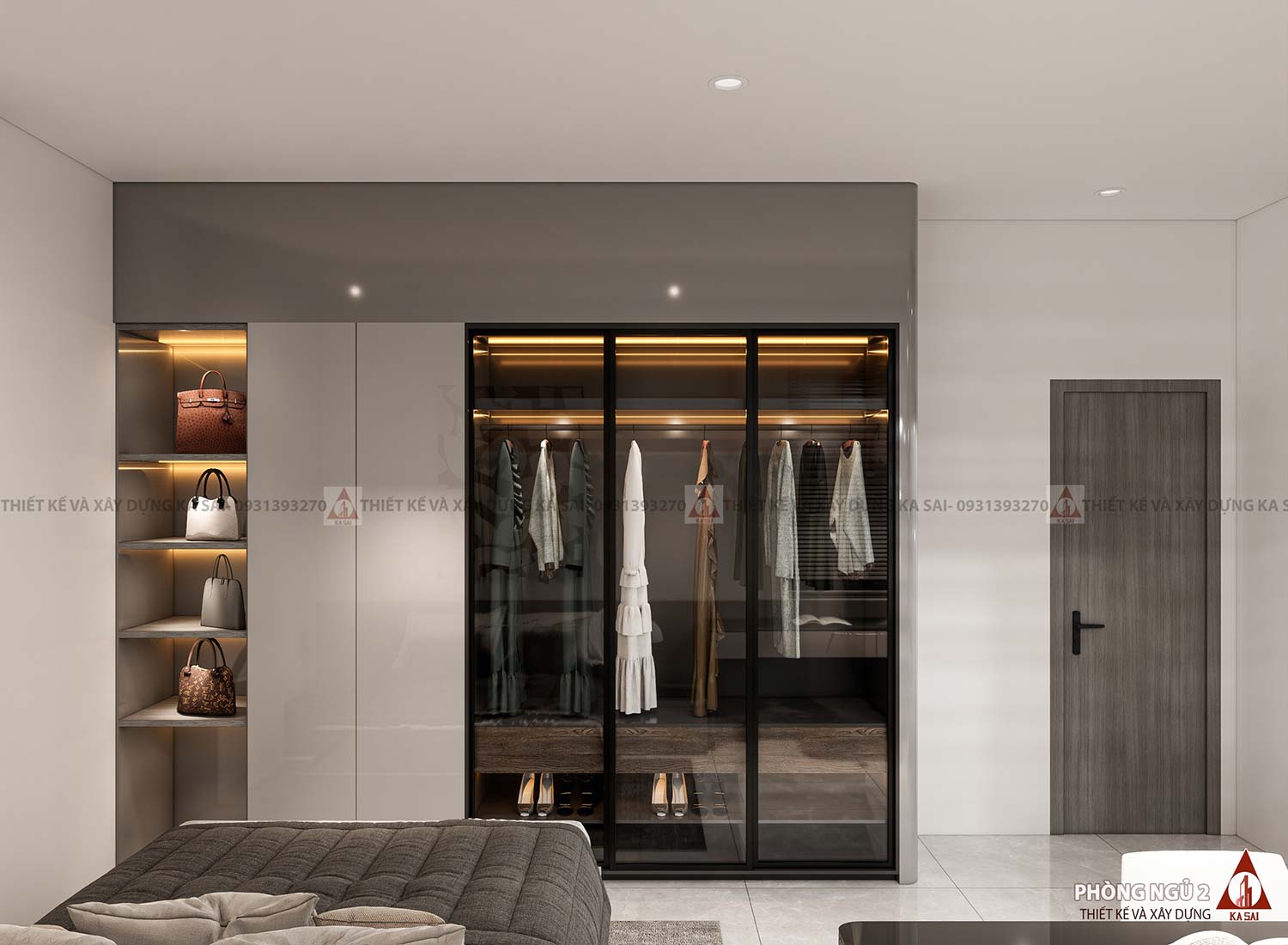 Phòng ngủ 2 mẫu nhà biệt thự 8x18m