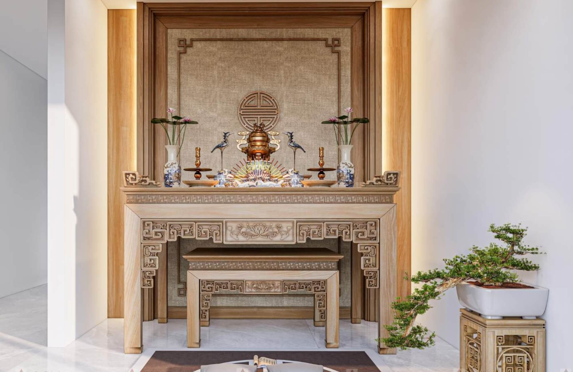 Phòng thờ mẫu nhà 5x18m 3 tầng đẹp