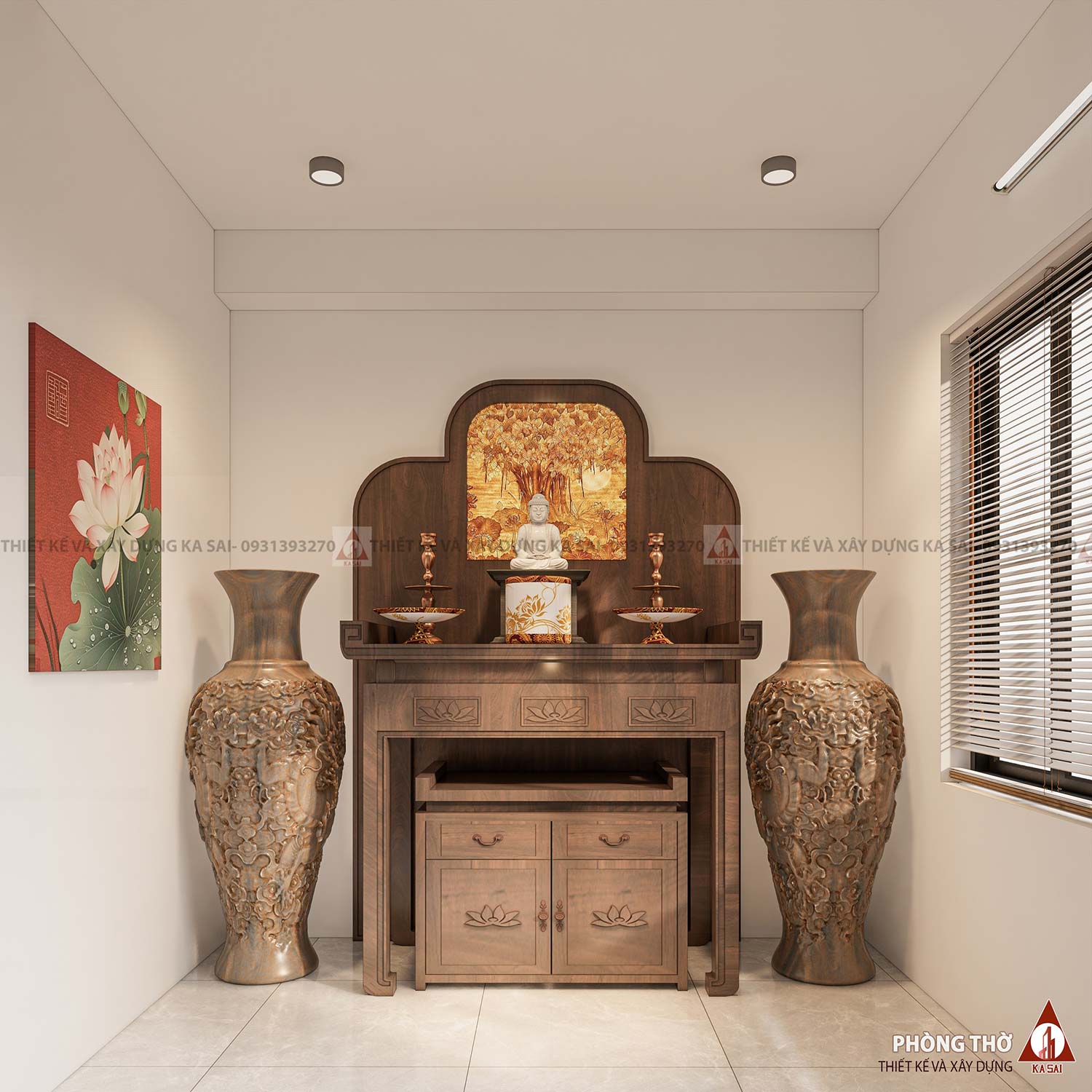 Phòng thờ mẫu nhà biệt thự 8x18m