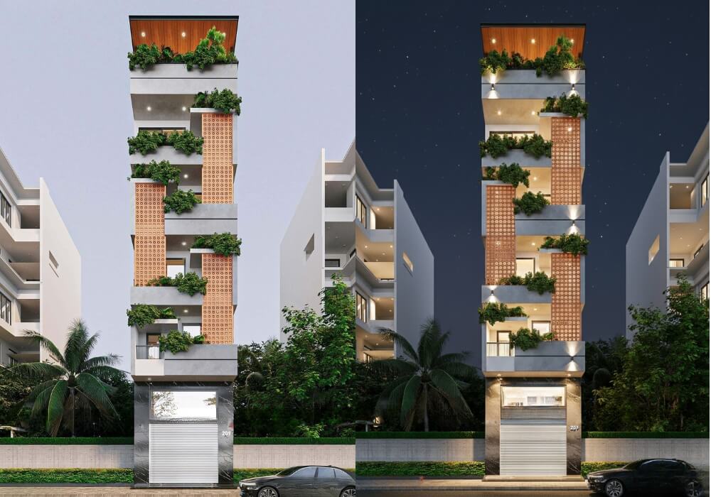 Thiết kế căn hộ mini cho thuê 7 tầng 5x20m vừa xanh vừa thoáng