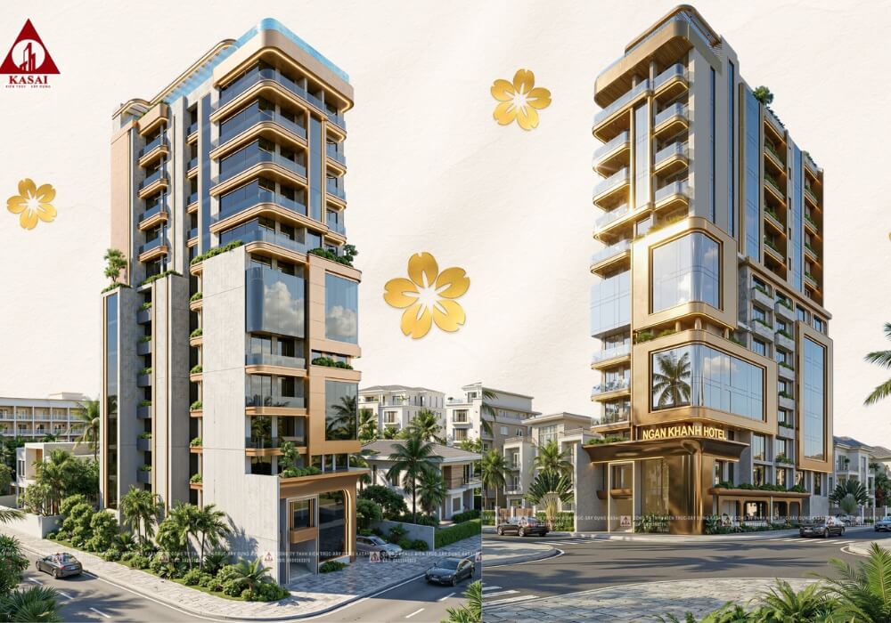 Khách sạn sang trọng với mảng kính và ánh sáng ngập tràn