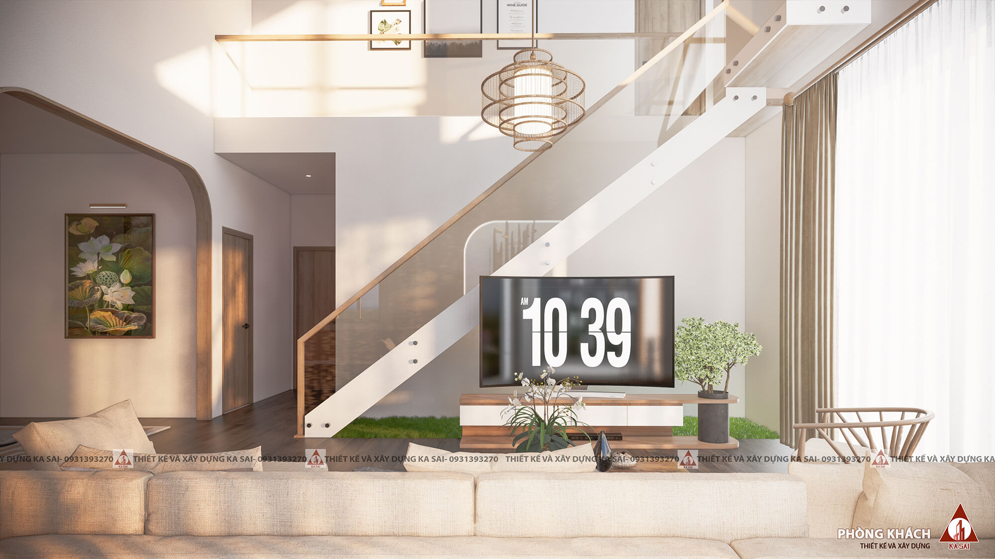 Phòng khách nhà cấp 4 3 phòng ngủ 7x15m gác lửng