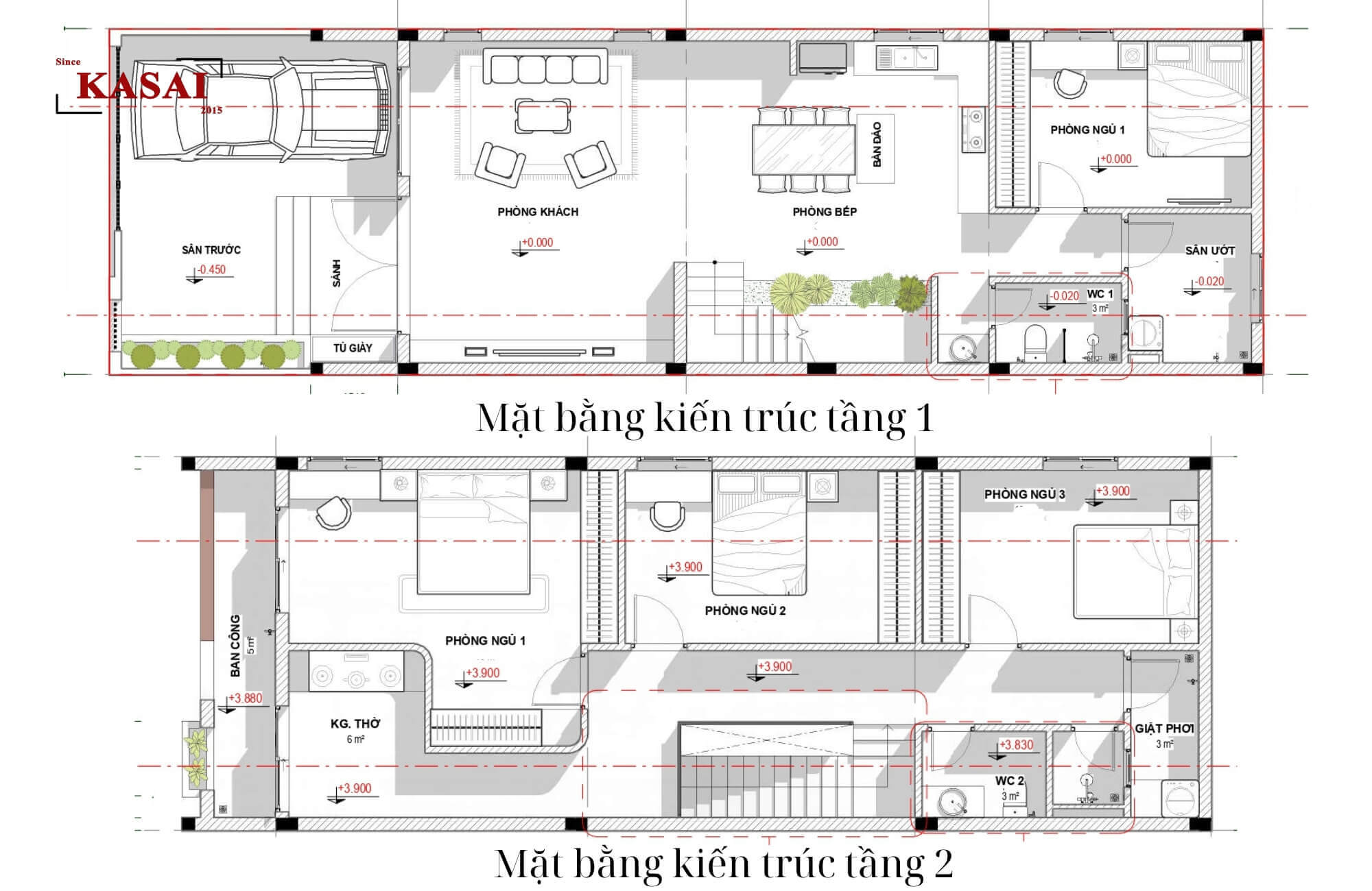 Bản vẽ mẫu nhà 2 tầng 5x16m 4 phòng ngủ