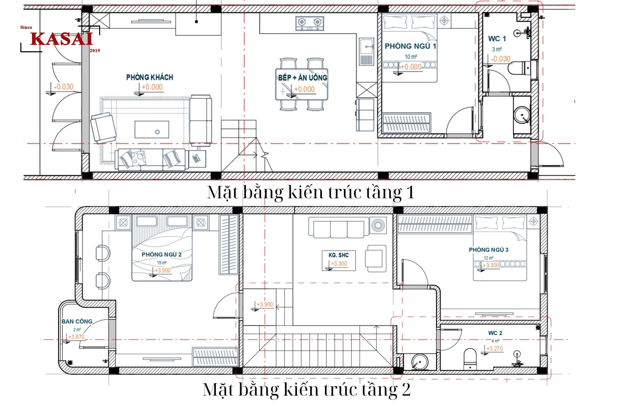 Bản vẽ thiết kế mẫu nhà 2 tầng 5x16m