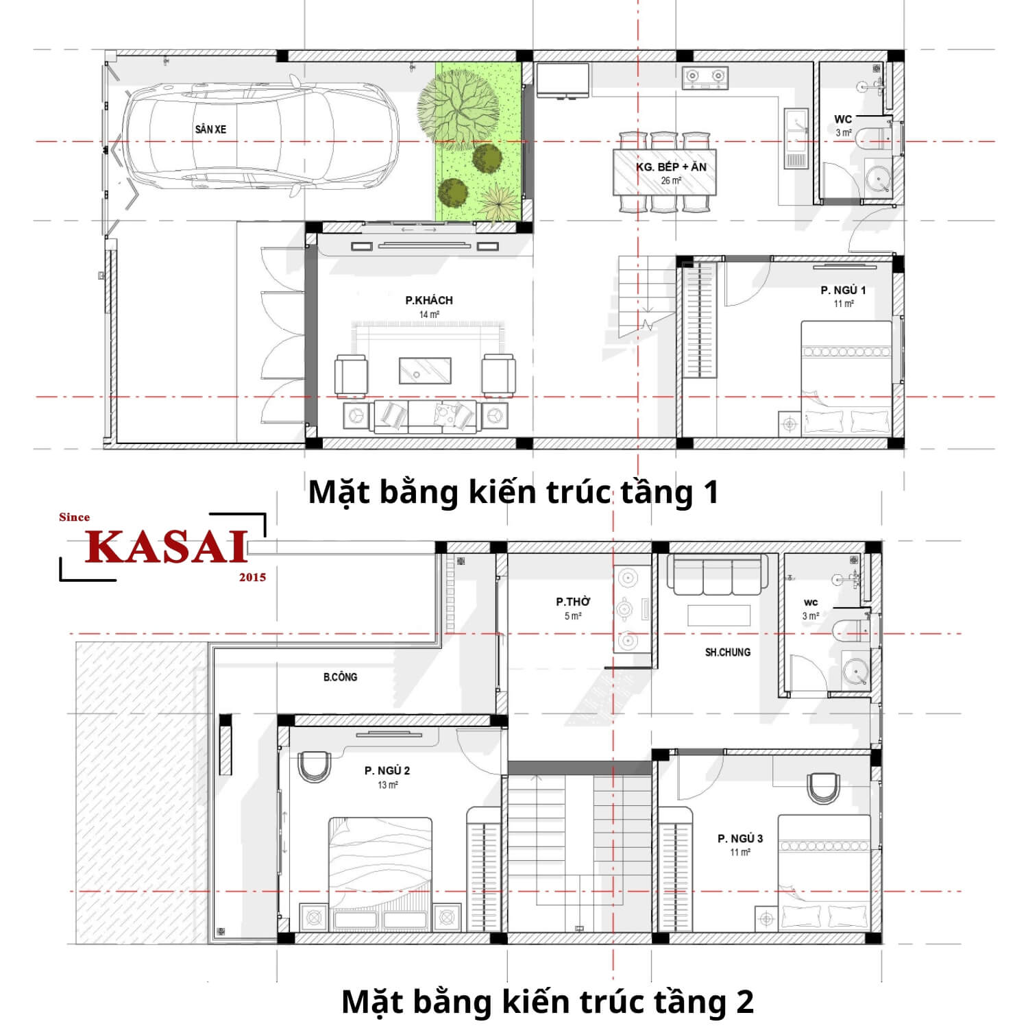 Bản vẽ nhà 7x15m 2 phòng ngủ