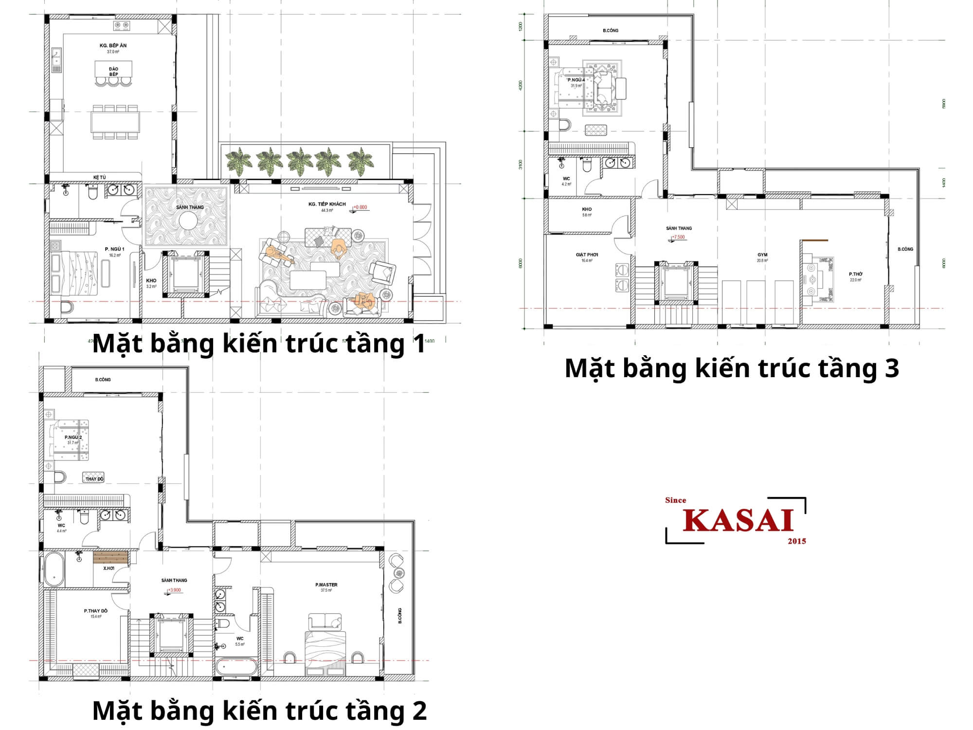 Bản vẽ thiết kế biệt thự chữ L mái Nhật 3 tầng