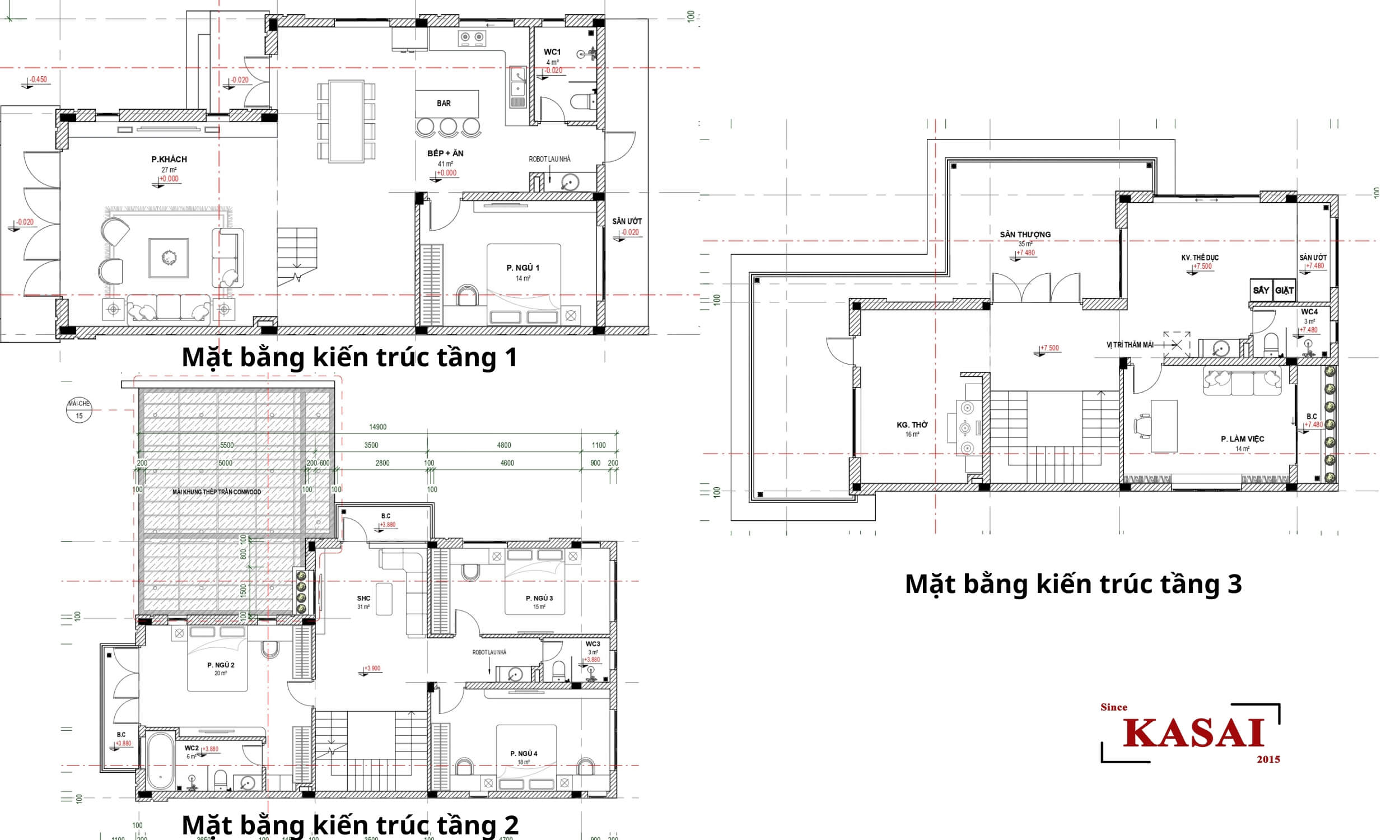 Bản vẽ thiết kế biệt thự mặt tiền 15m 3 tầng