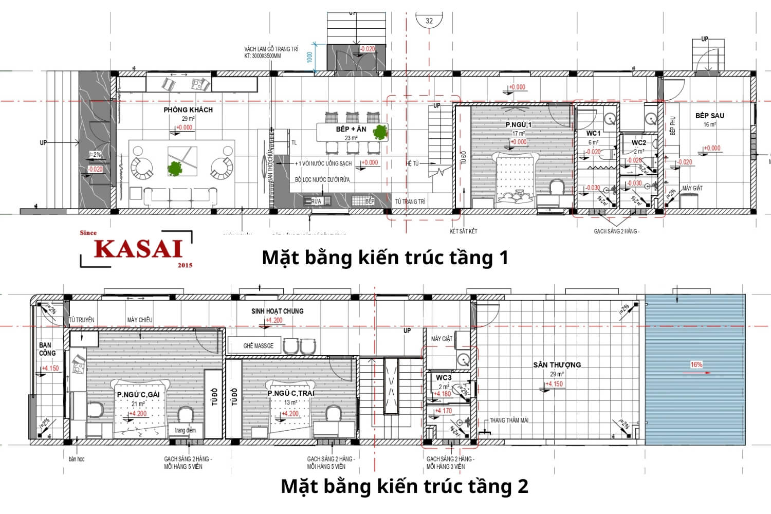 Bản vẽ thiết kế mẫu nhà 5,5x25m 2 tầng