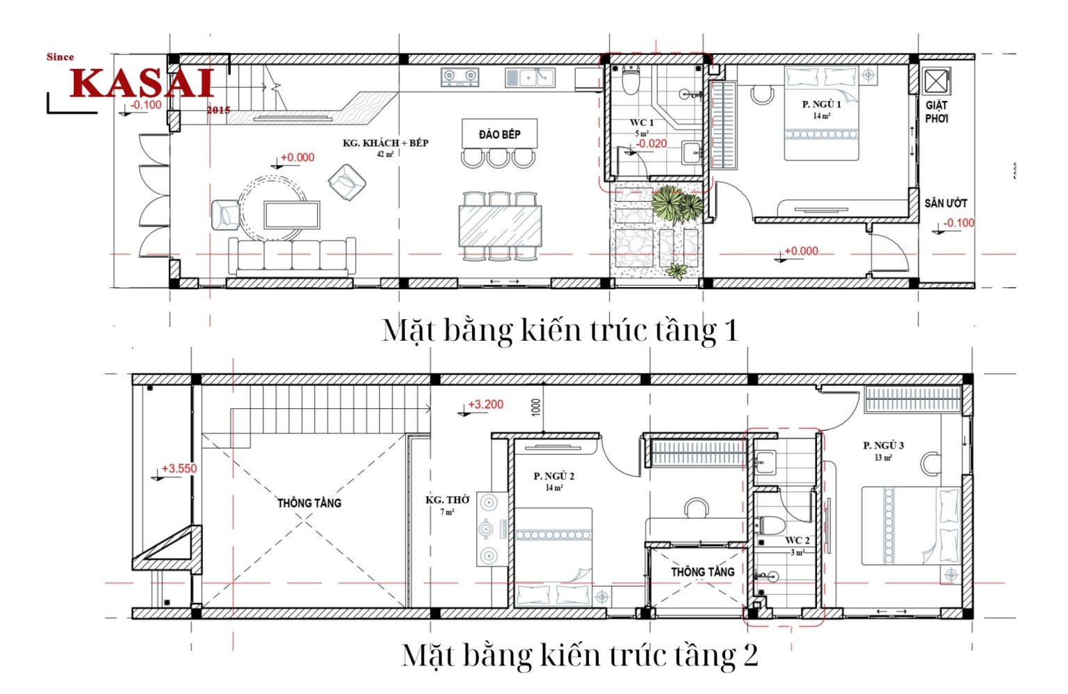 Bản vẽ card thiết kế nhà 2 tầng 5x16m
