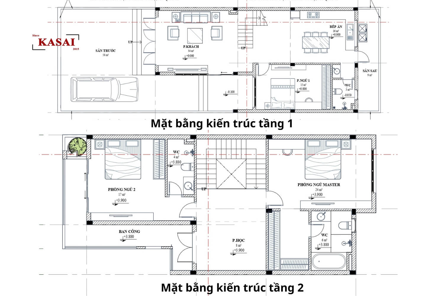 Bản vẽ thiết kế nhà rộng 7m dài 15m 2 tầng hiện đại