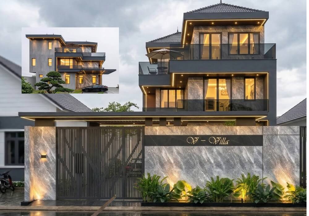 Biệt thự 13×23 mái Nhật 3 tầng sang trọng với ánh vàng ấm áp