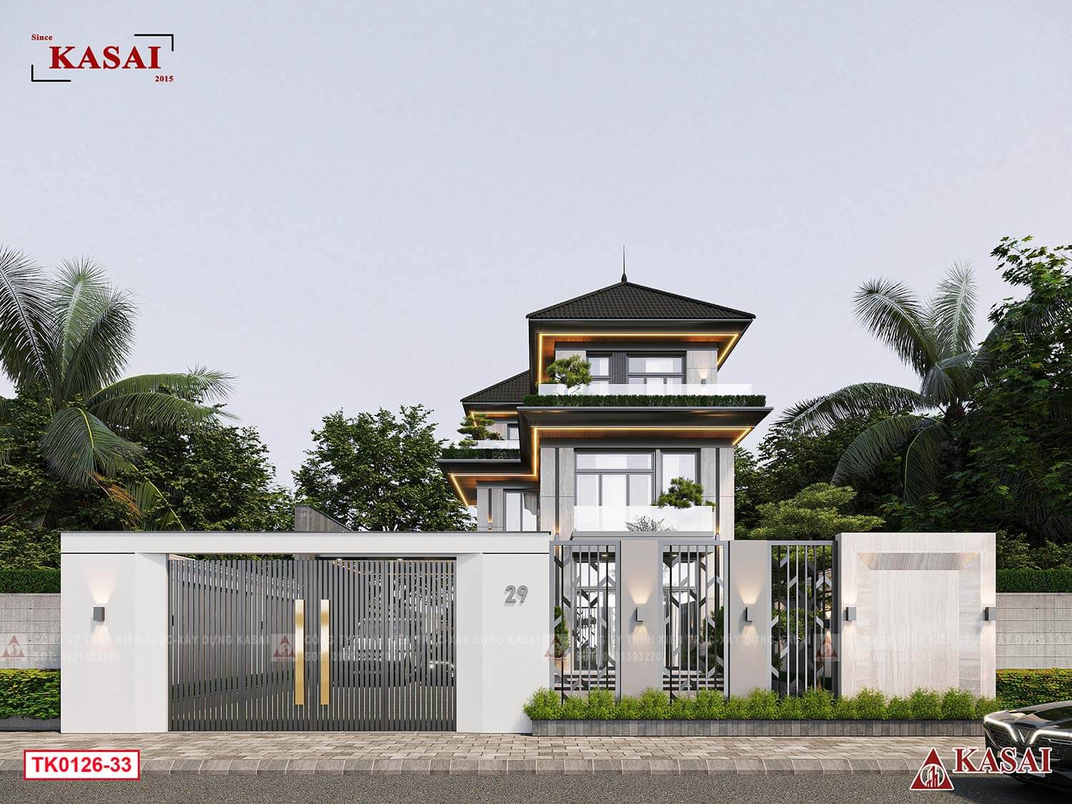 Biệt thự mặt tiền 15m 3 tầng