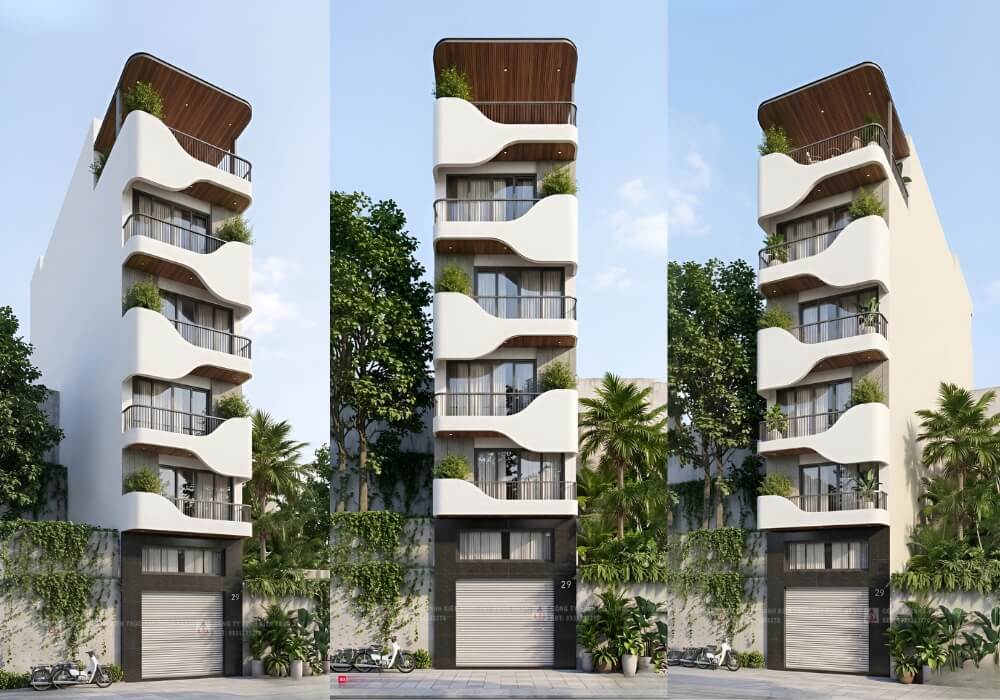 Căn hộ phố nổi bật với mặt tiền uốn lượn mềm mại như làn sóng