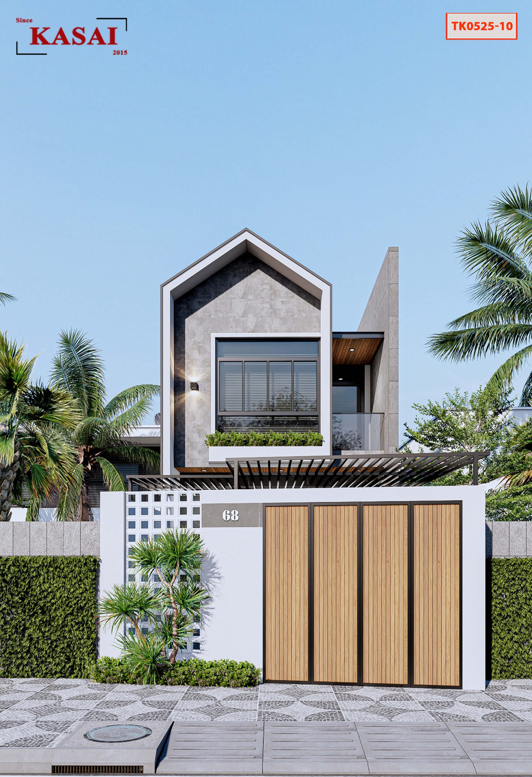 Mẫu nhà 2 tầng 5x16m có gara