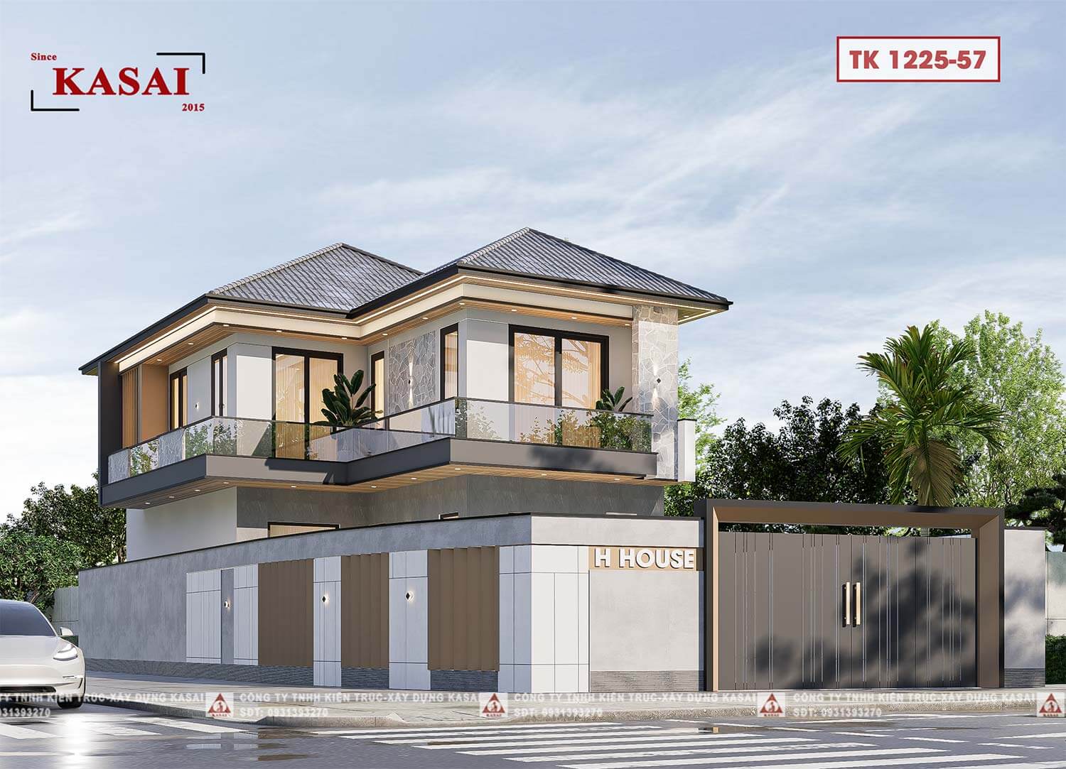 Nhà 2 tầng mái Nhật chữ L