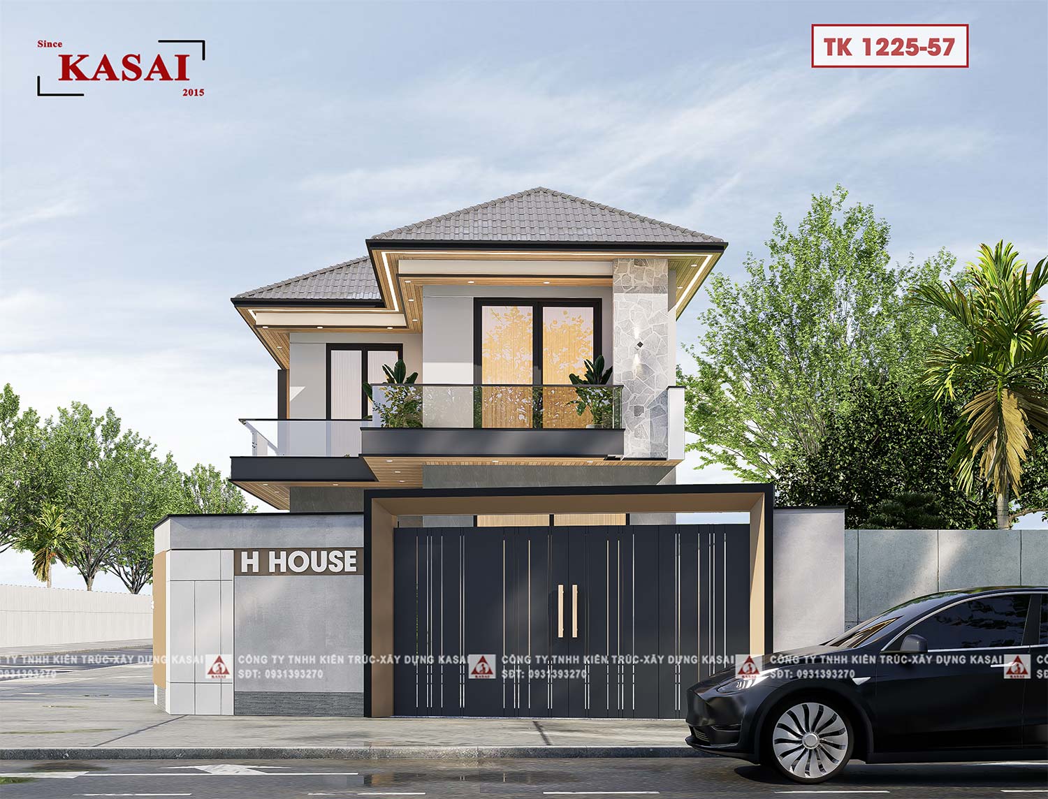 Nhà 2 tầng mái Nhật chữ L