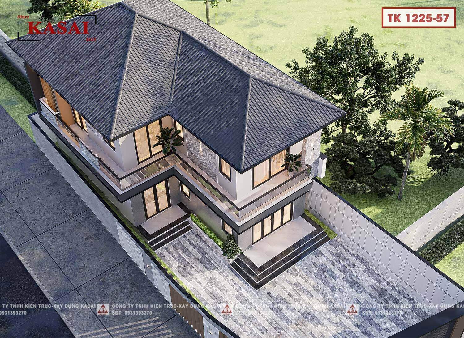 Nhà 2 tầng mái Nhật chữ L