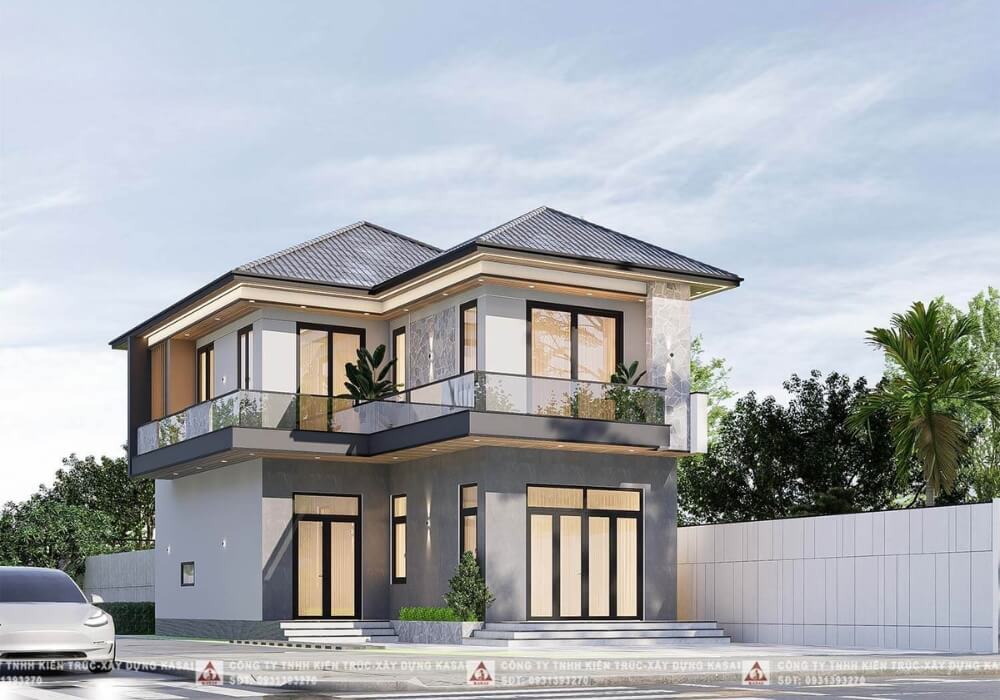 Nhà 2 tầng mái Nhật chữ L hiện đại và thanh lịch cực cuốn hút