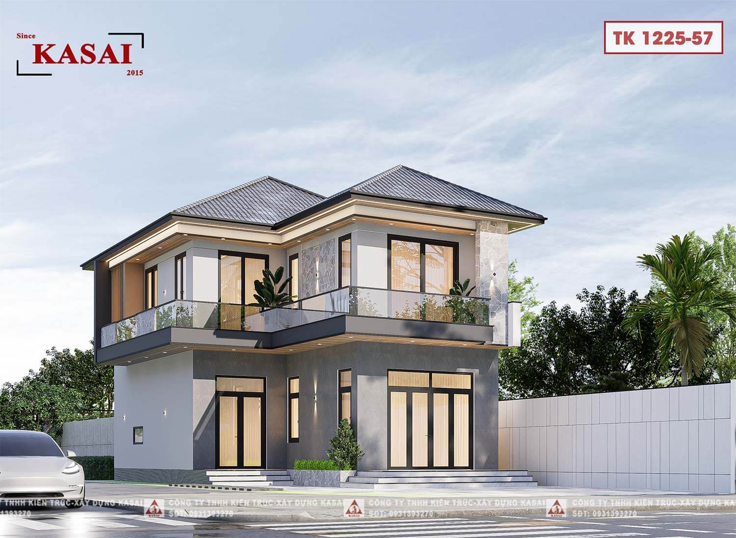 Nhà 2 tầng mái Nhật chữ L