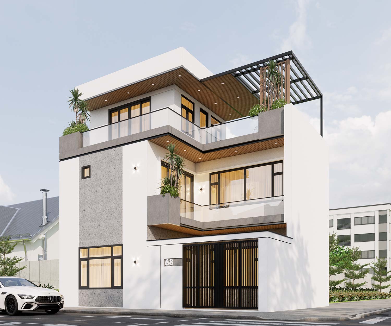 Nhà 3 tầng chữ L 100m2