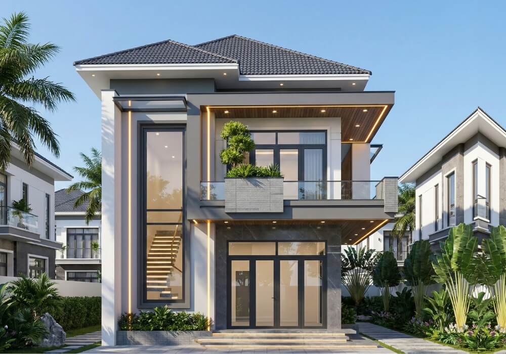 Nhà mái Nhật 2 tầng 8×13 thanh lịch trong từng đường nét