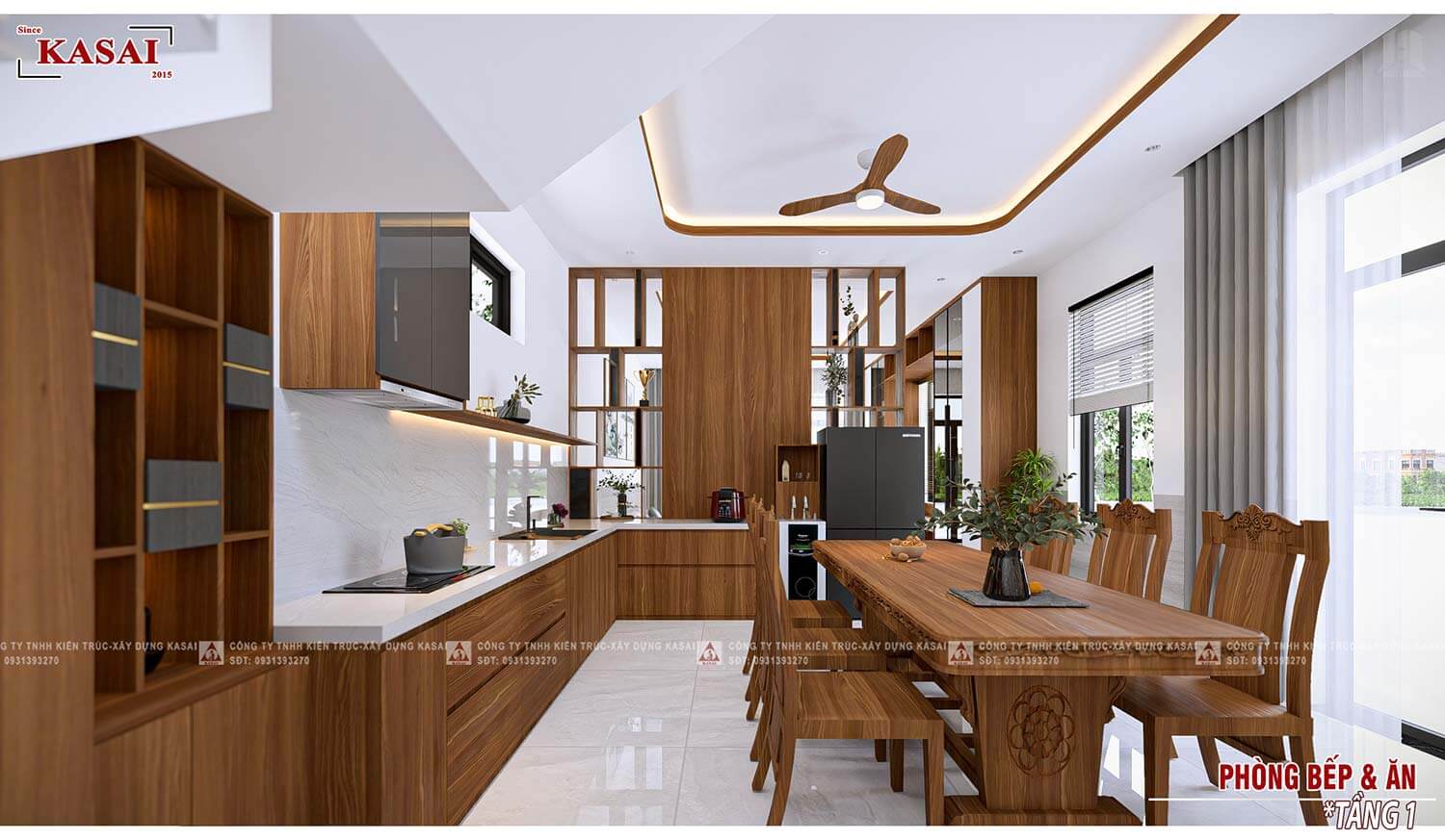 Phòng bếp nhà 2 tầng 5,5x25m