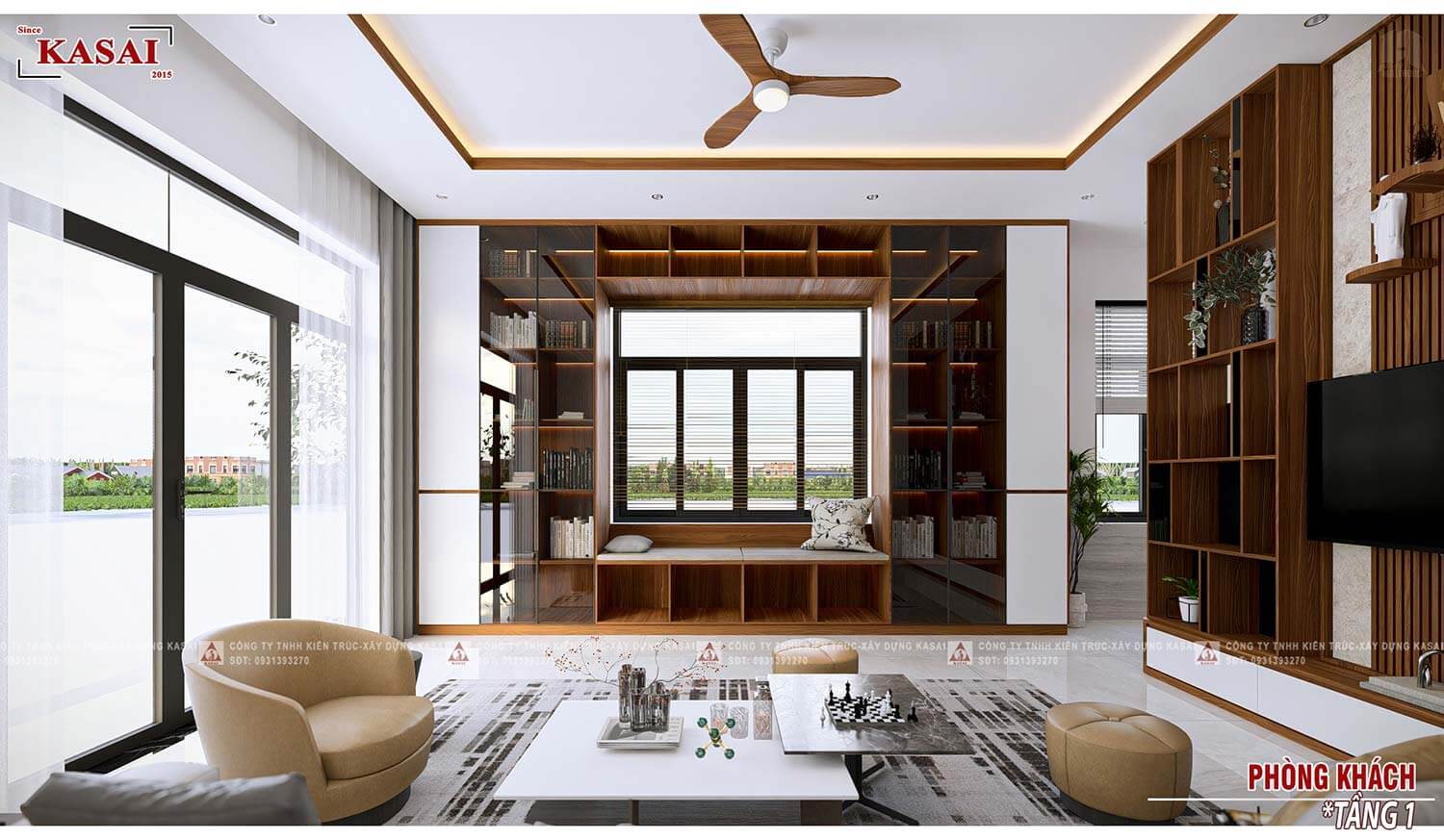 Phòng khách nhà 2 tầng 5,5x25m