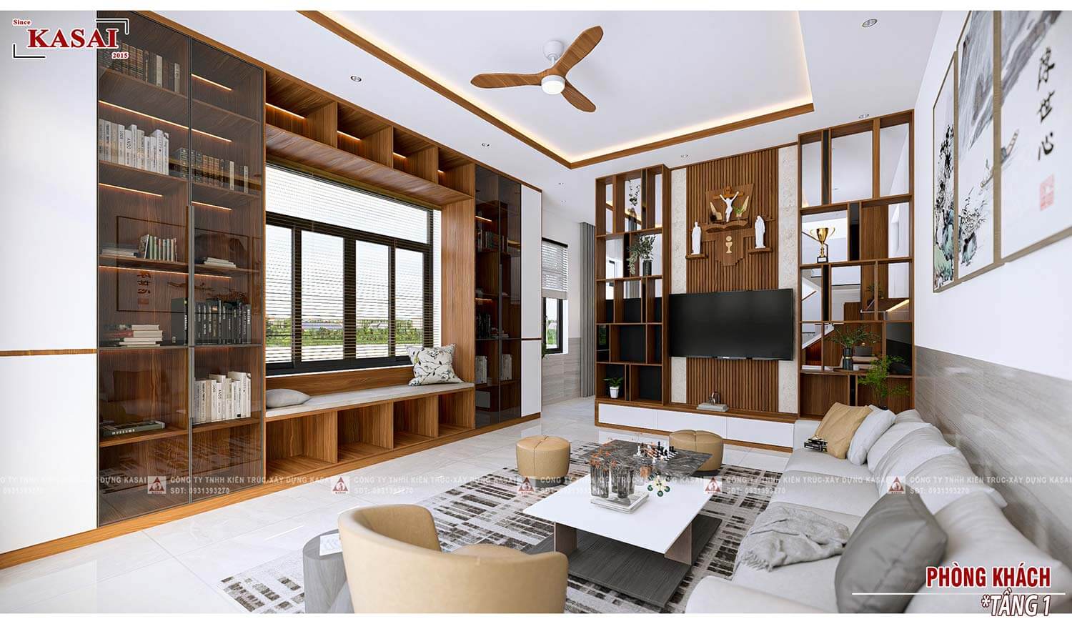 Phòng khách nhà 2 tầng 5,5x25m