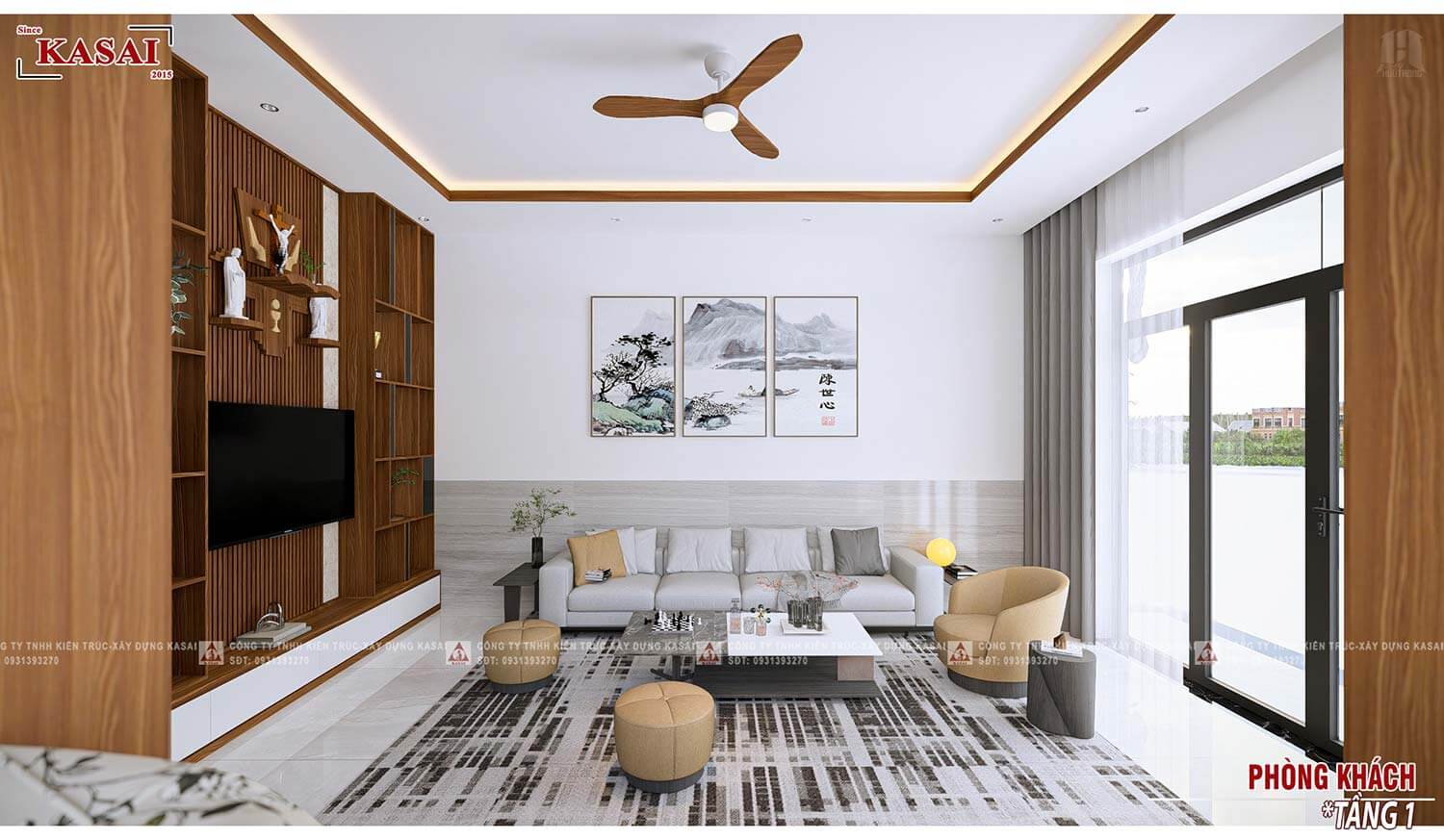 Phòng khách nhà 2 tầng 5,5x25m