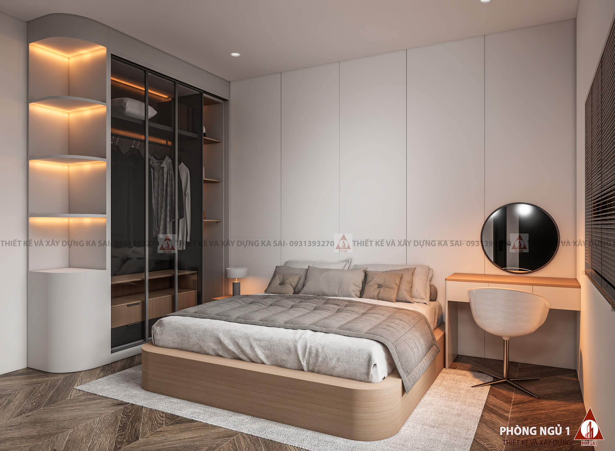 Phòng ngủ 1 nhà 2 tầng mái Nhật chữ L