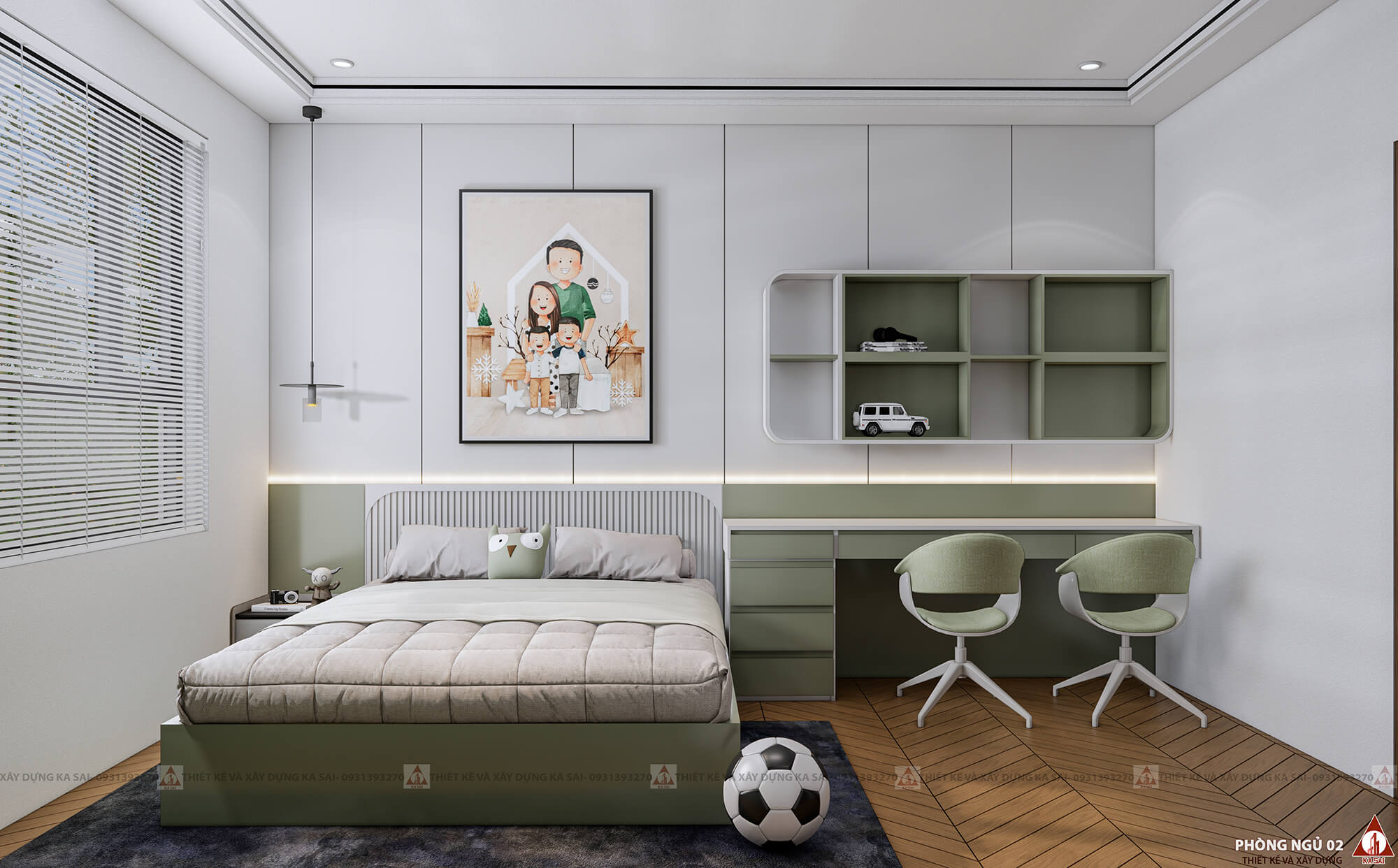 Phòng ngủ 2 mẫu nhà 3 tầng 4x15m