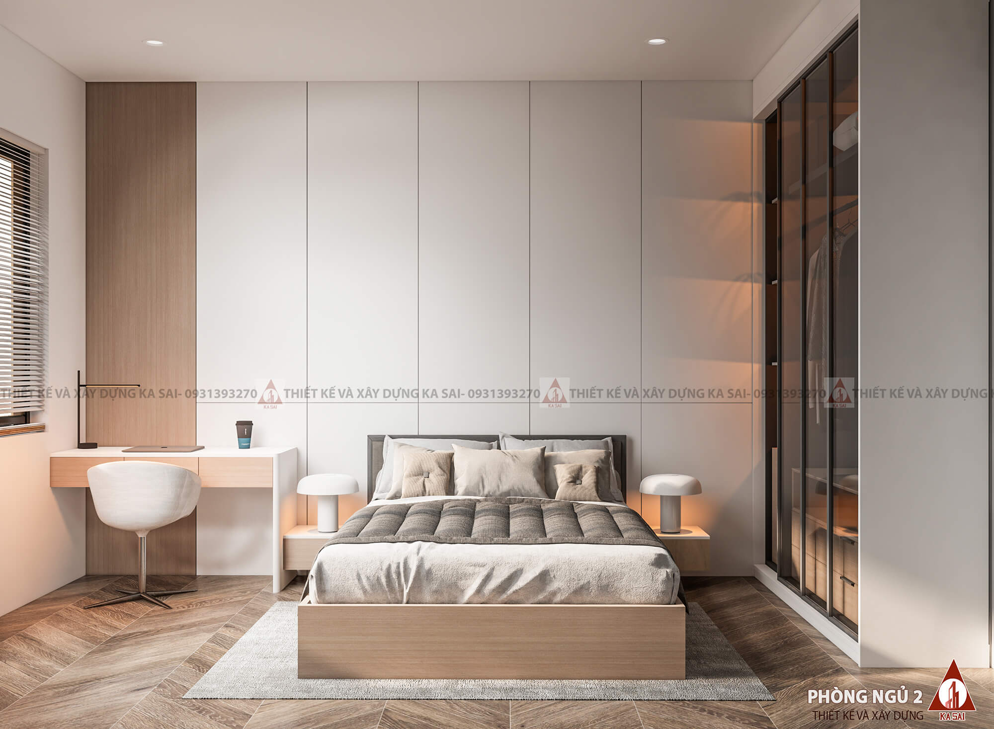 Phòng ngủ 2 nhà 2 tầng mái Nhật chữ L