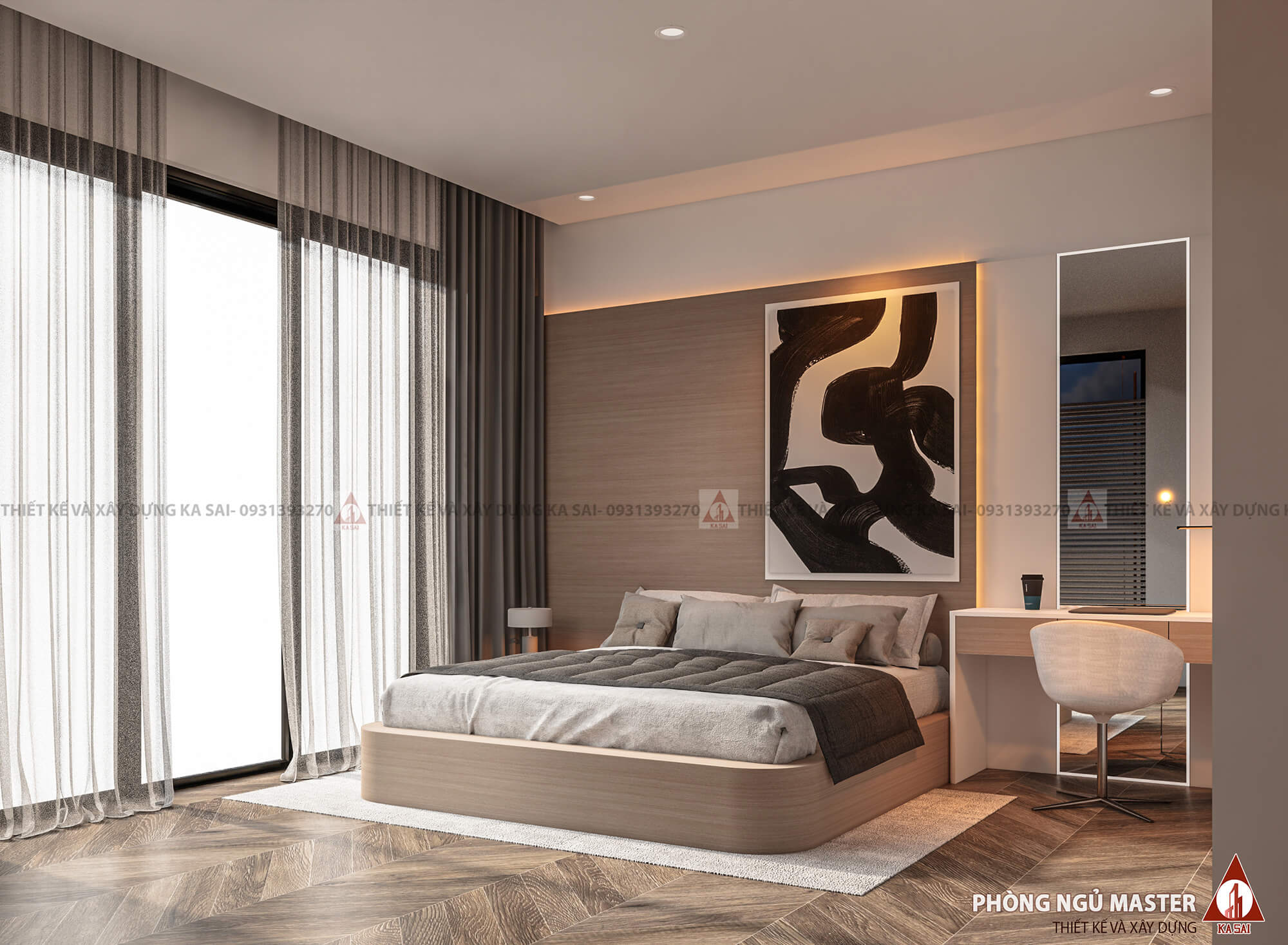 Phòng ngủ 3 nhà 2 tầng mái Nhật chữ L