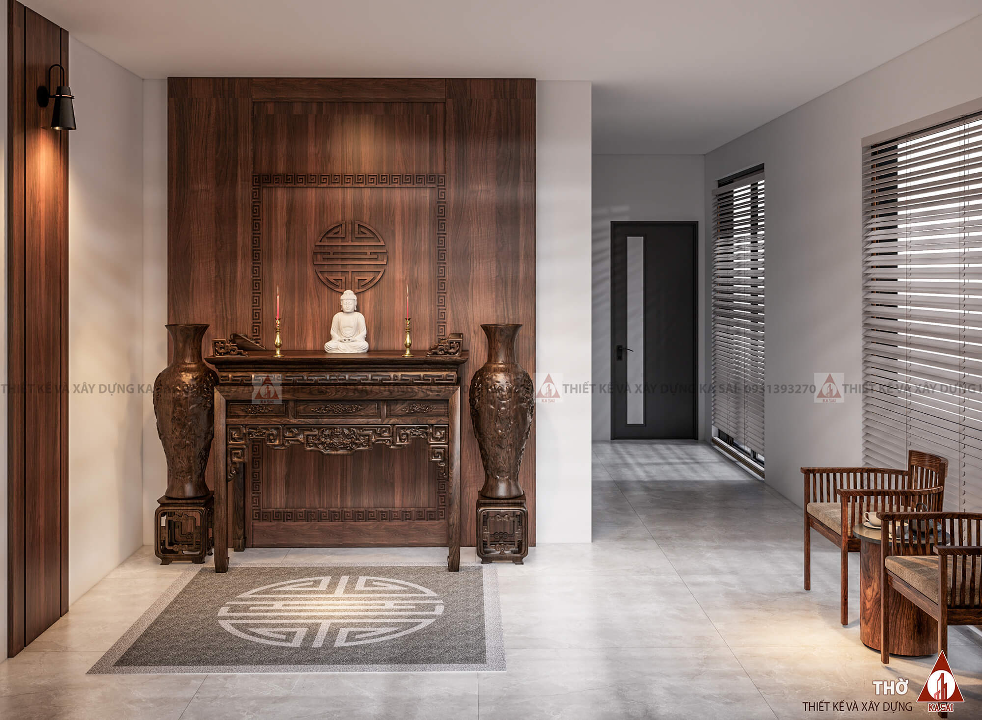 Phòng thờ nhà 2 tầng mái Nhật chữ L