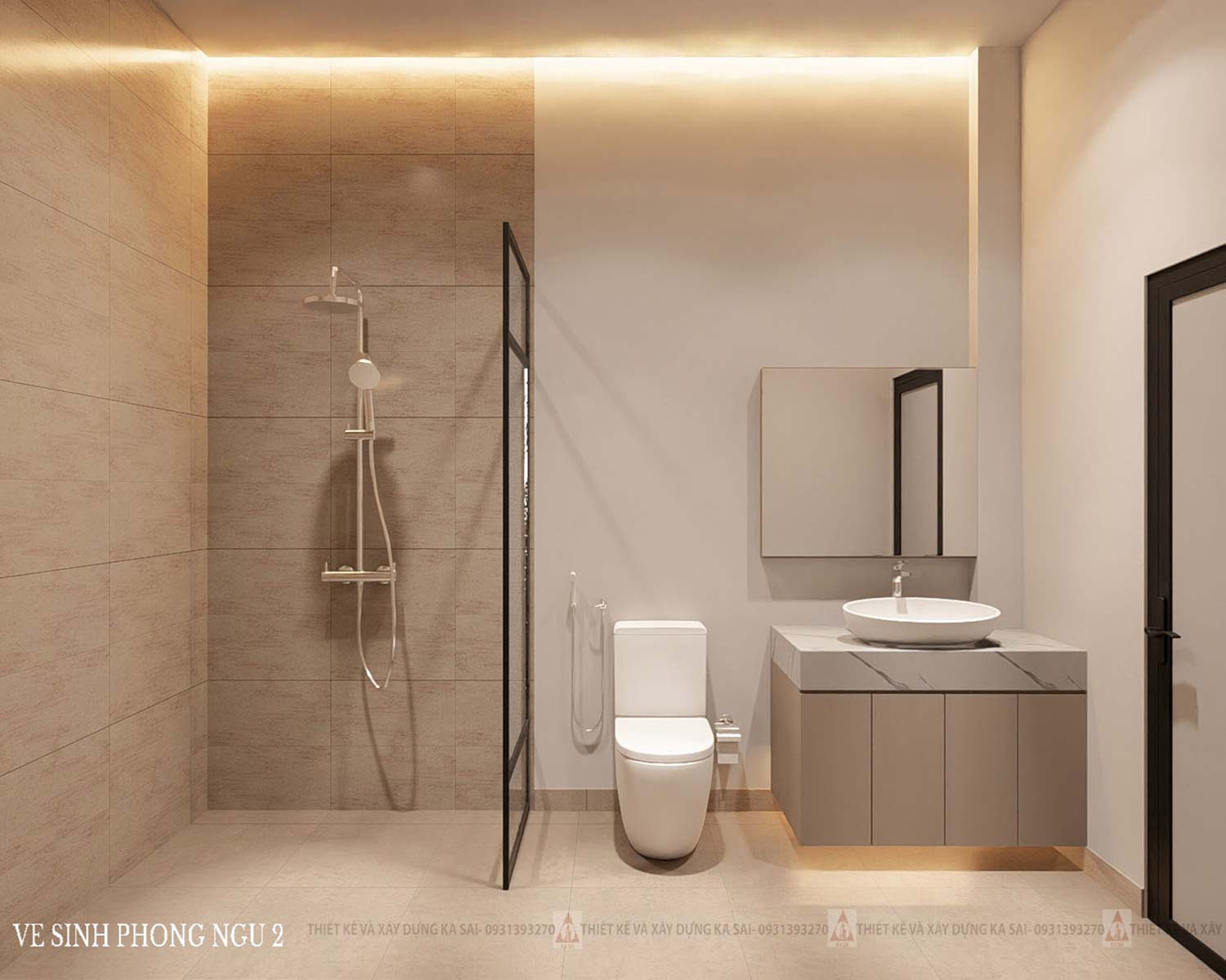 Phòng WC biệt thự mặt tiền 15m 3 tầng