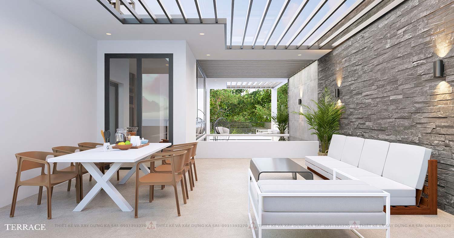 Sân thượng biệt thự mặt tiền 15m 3 tầng