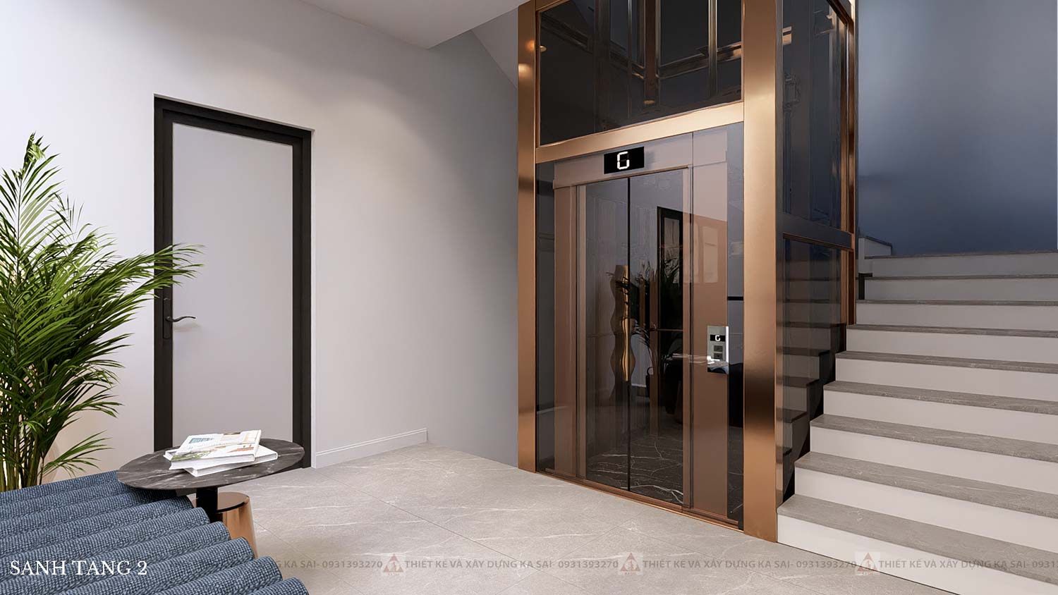 Sảnh tầng 2 biệt thự mặt tiền 15m 3 tầng