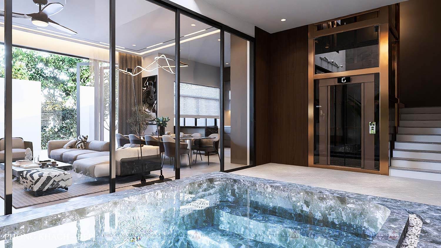 Thang máy biệt thự mặt tiền 15m 3 tầng